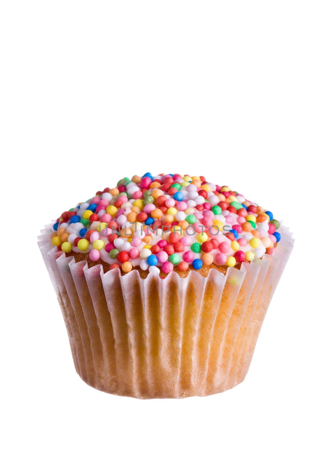 Cupcake decorated with colored sugar sprinkles