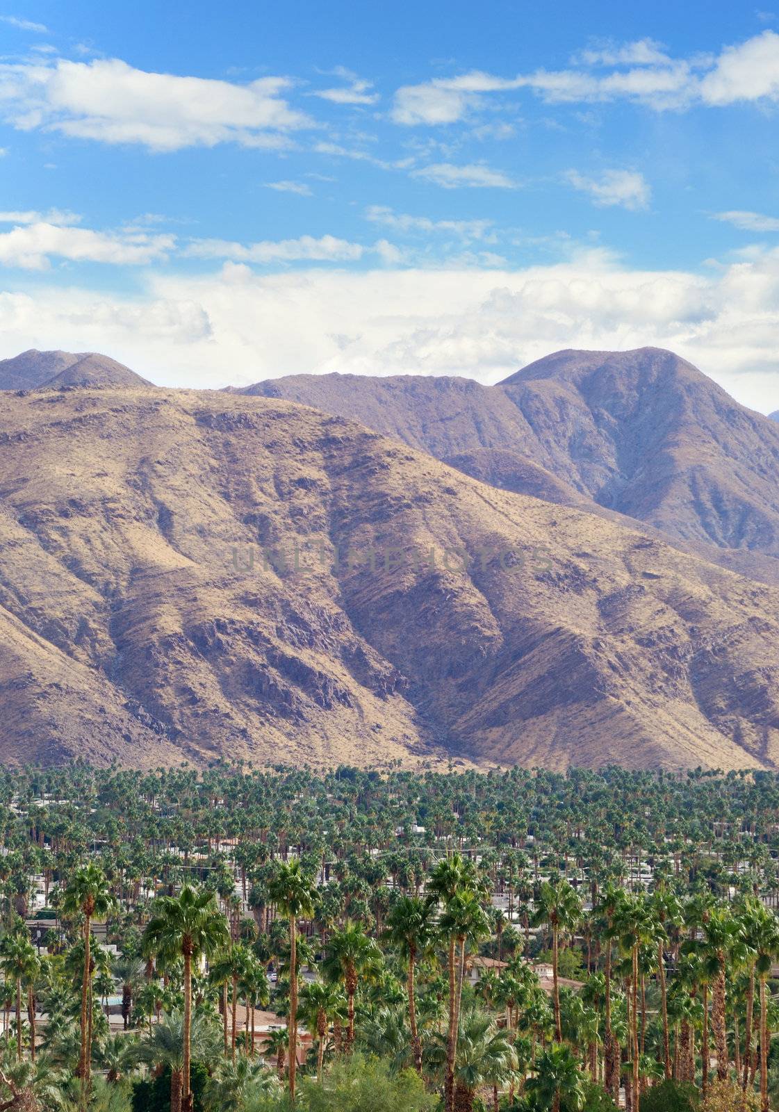 View on Palm Springs and Coachella Valley with San Jacinto mountains in background.