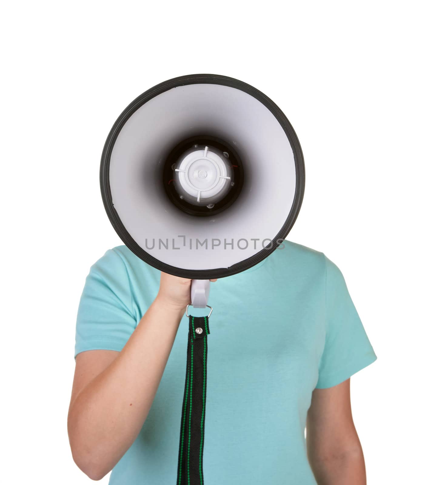 a teenage girl talking into a megaphone