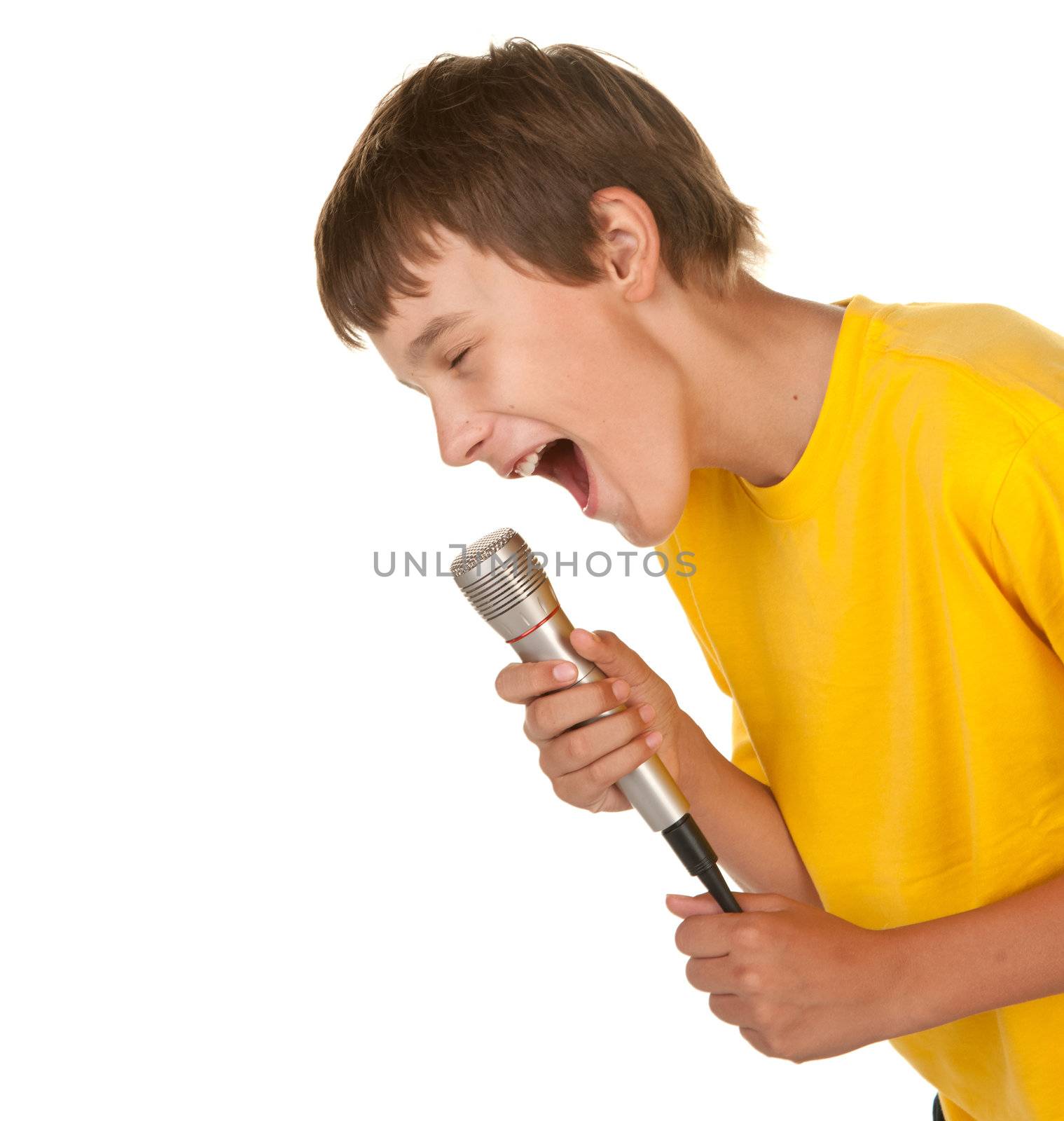 boy with microphone on white by clearviewstock