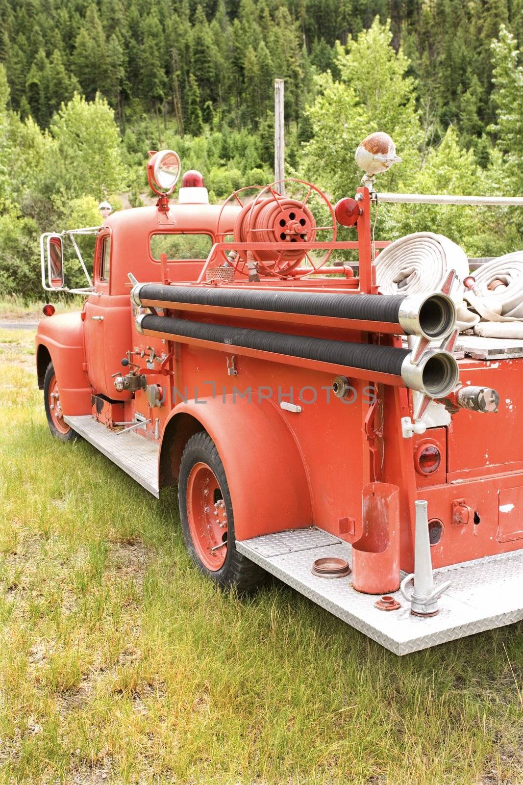 Rear view of old fire truck.