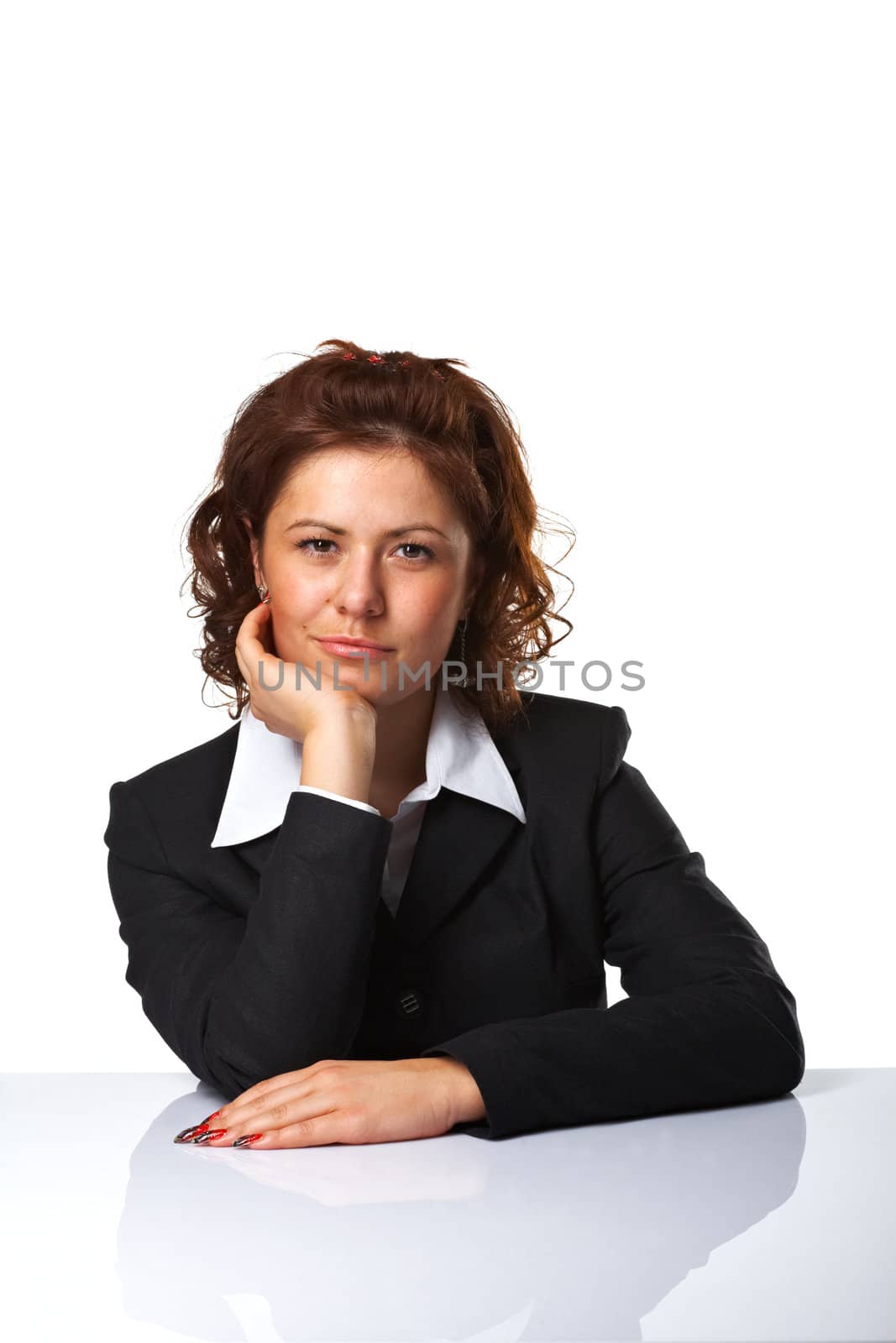 Pretty confident business woman against white background