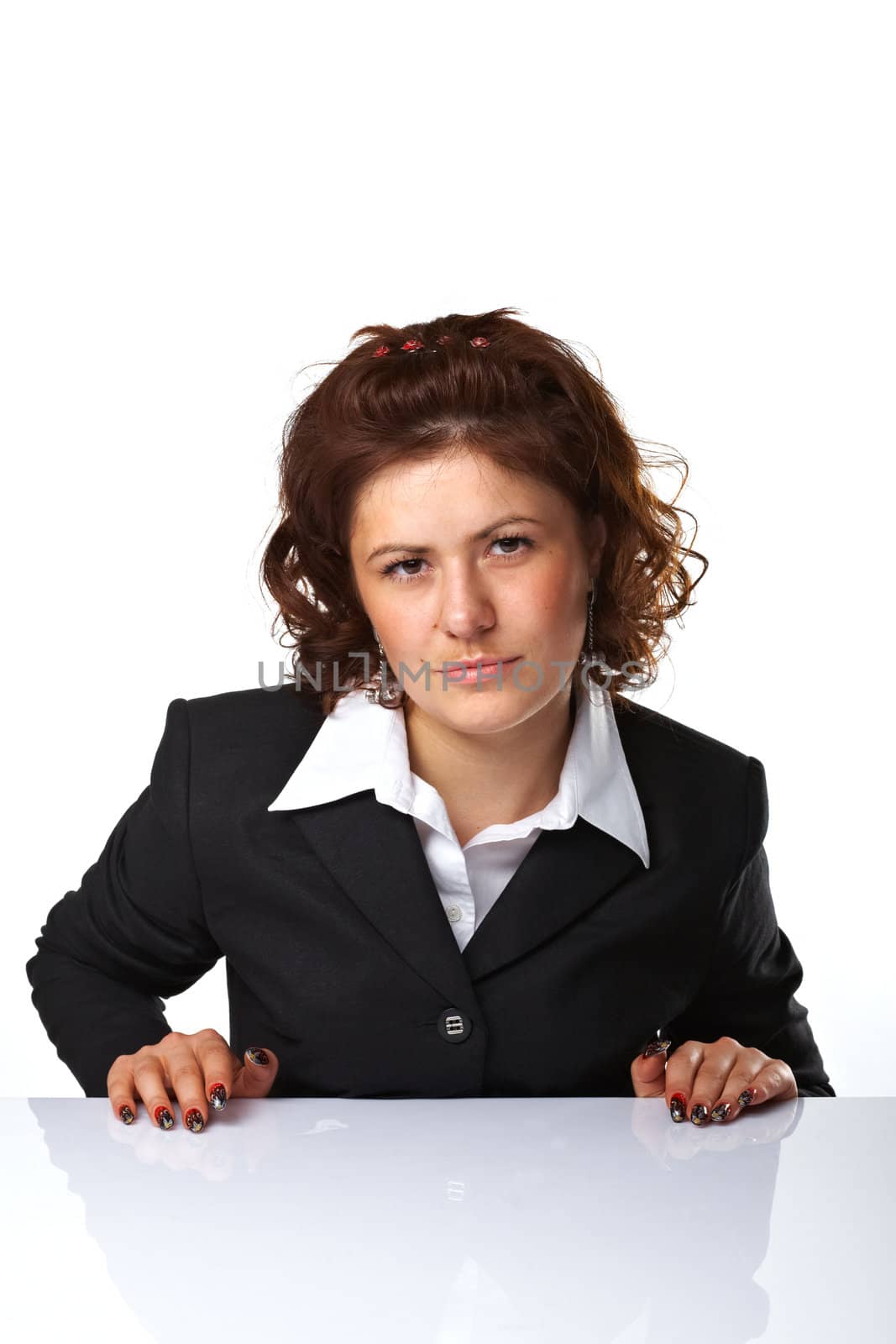 Pretty confident business woman against white background