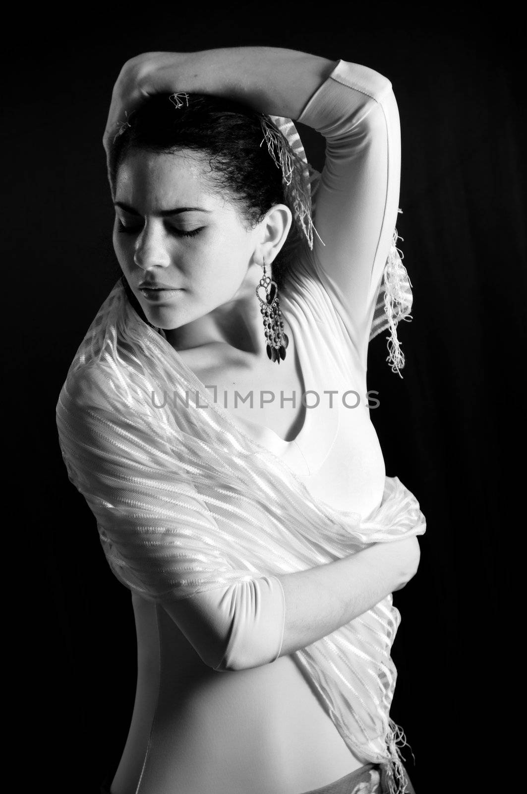 Portrait of hispanic flamenco dancer woman isolated