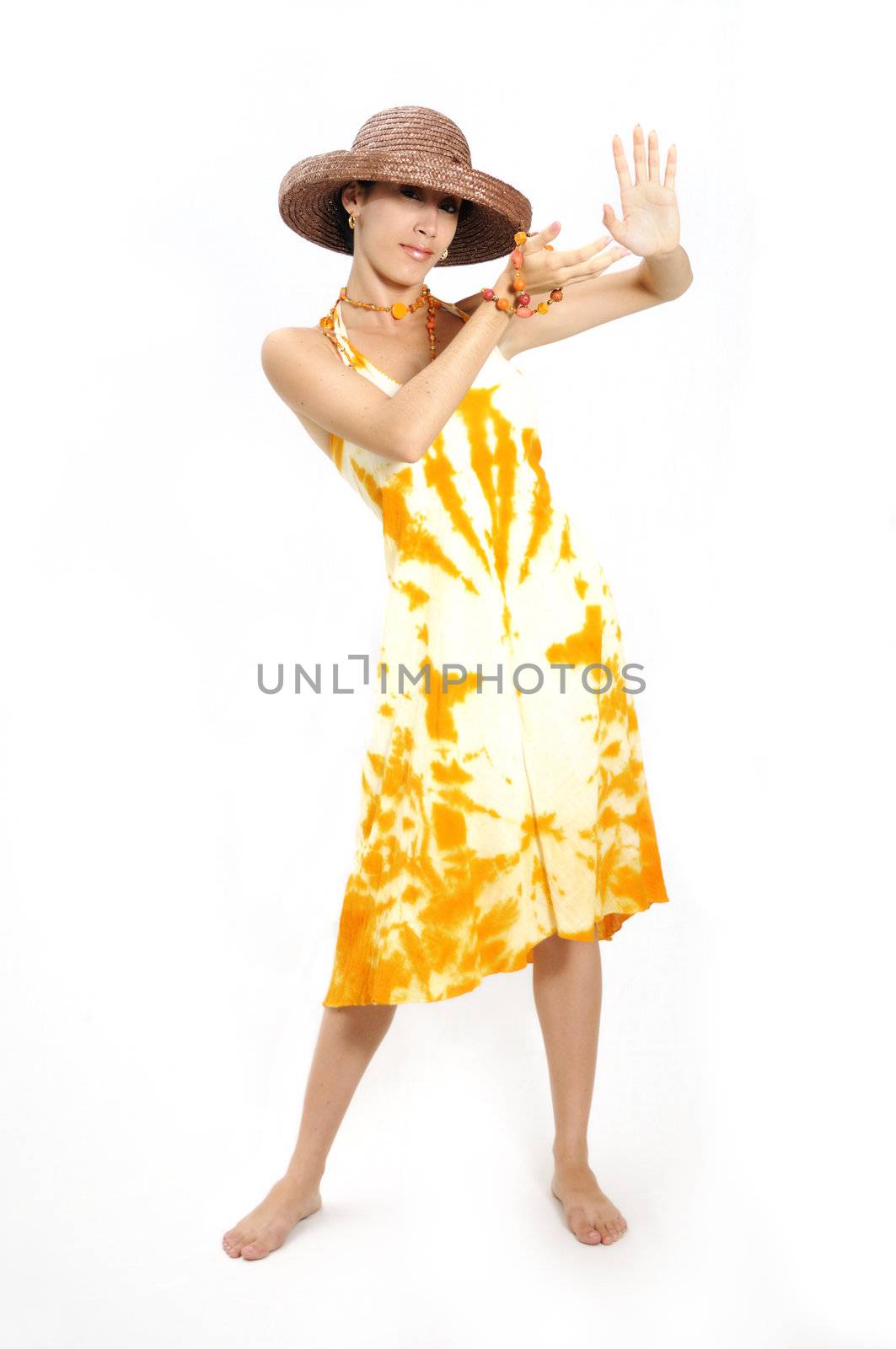 Portrait of hispanic fashion woman wearing a summer dress - isolated