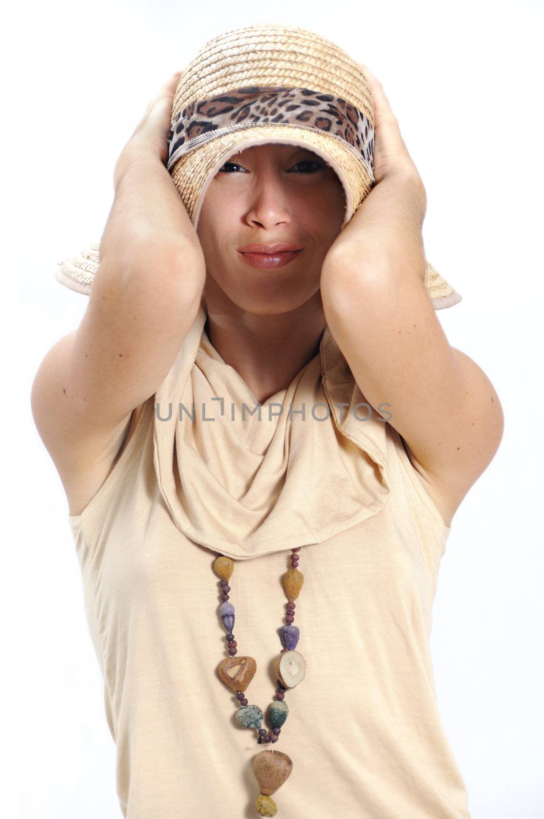 Portrait of retro fashion woman wearing a hat - isolated