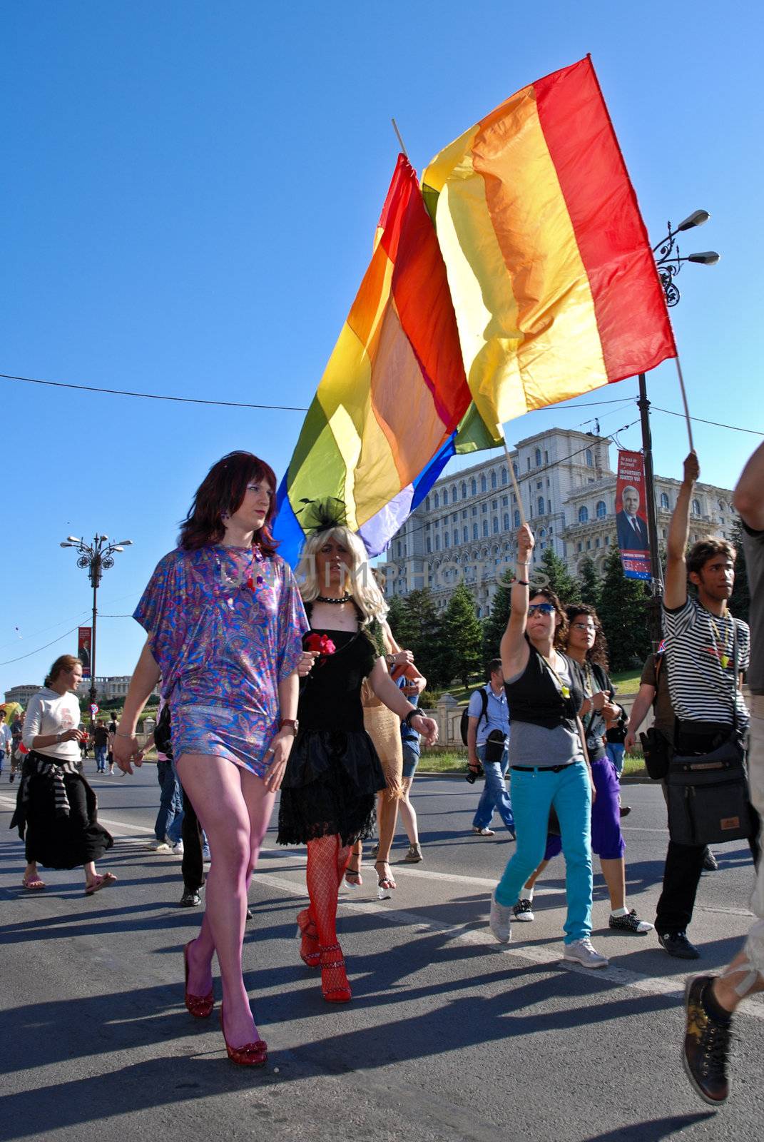 Participants parade at Gay Fest Parade May 23, 2009 in Bucharest, Romania.