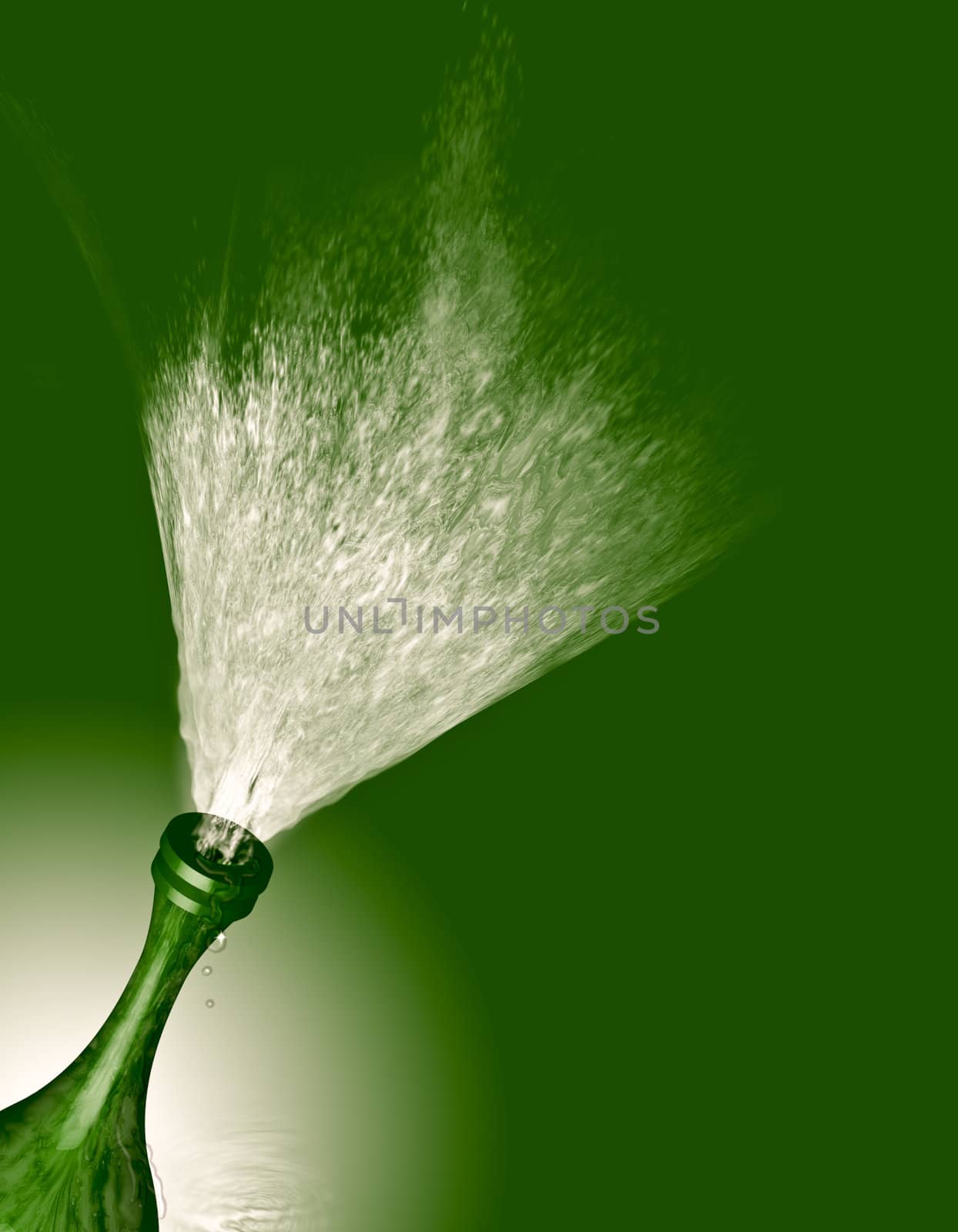 Illustration of a bottle with splashing liquid, can be champagne.