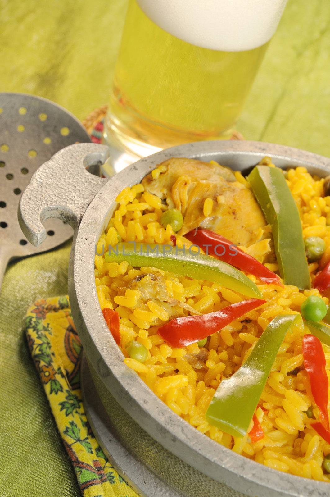 Detail of typical cuban dish - Salted rice with chicken and peppers