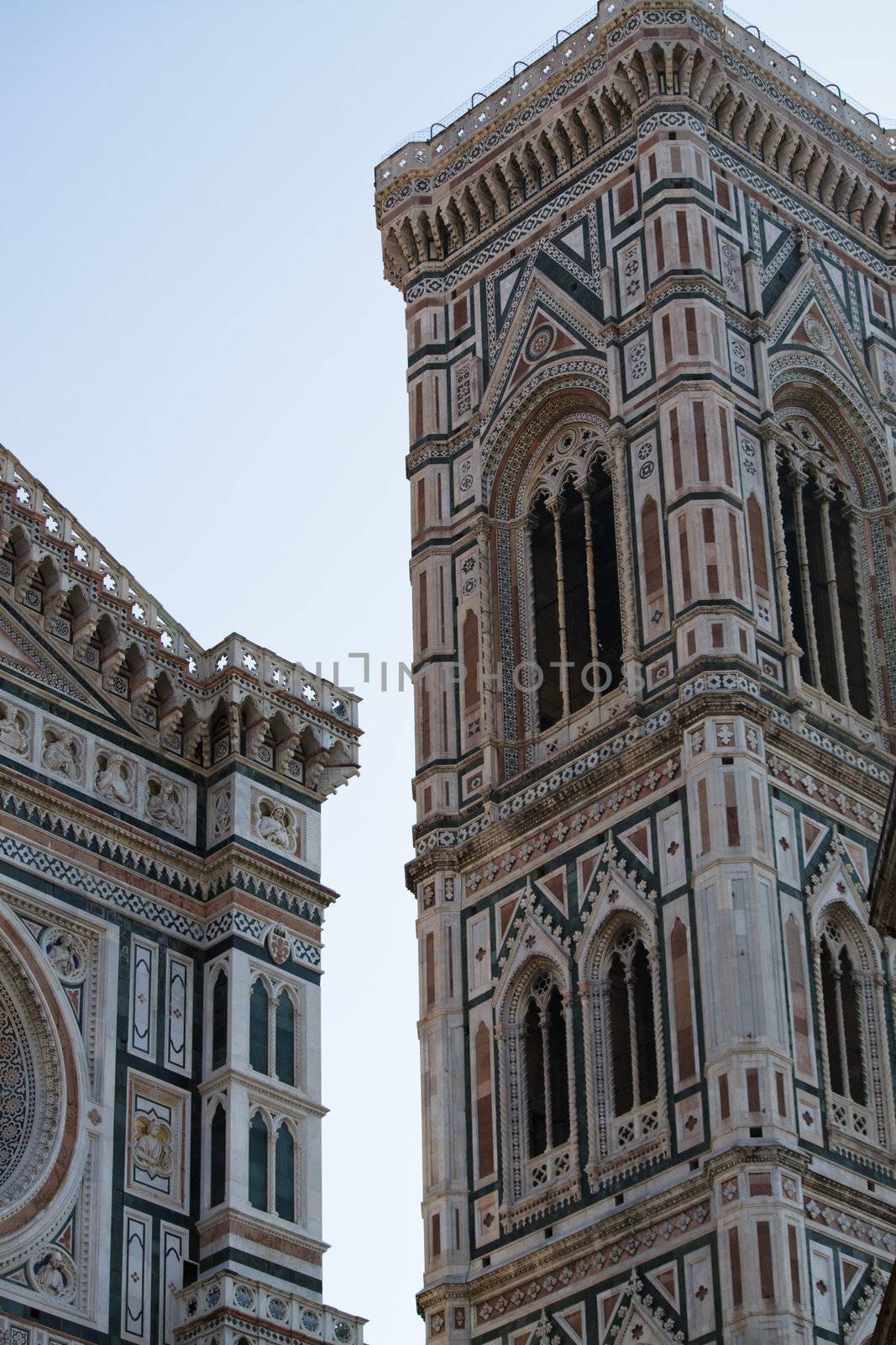 Details on a cathedral in Florence Italy Campanile of Giotto
