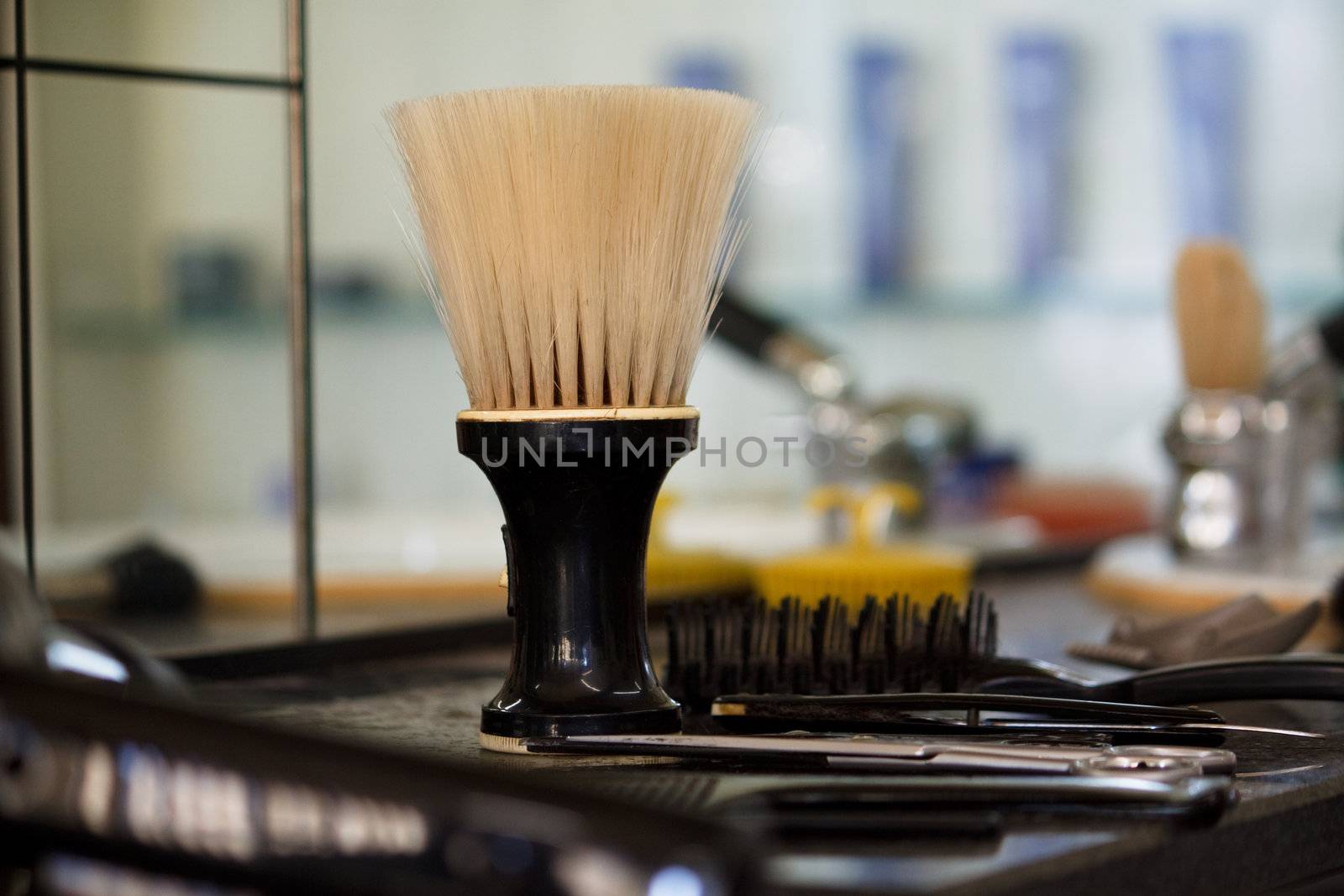 Barber salon. Hair cutting equipment 