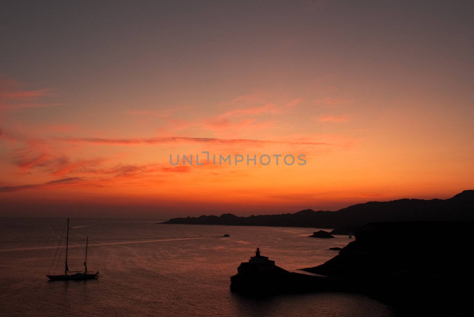 An image of sunset in corsica. Island of France 
