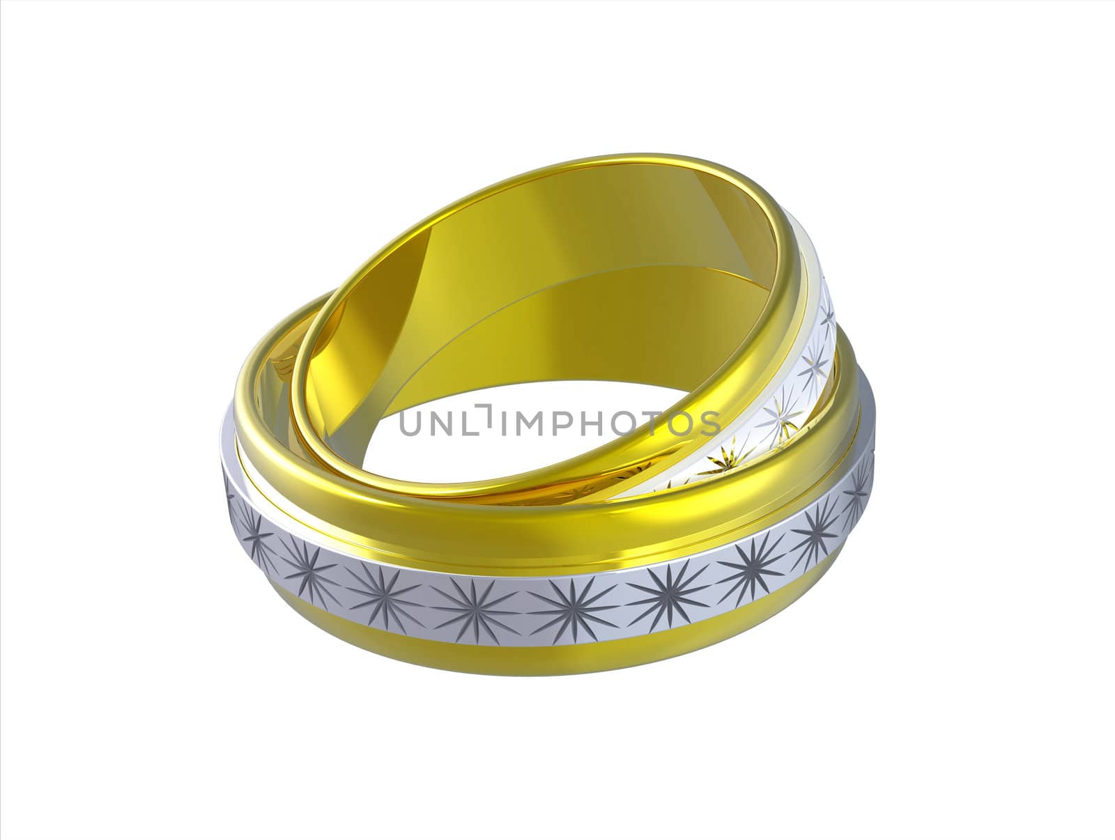 Two wedding rings, render, isolated on white