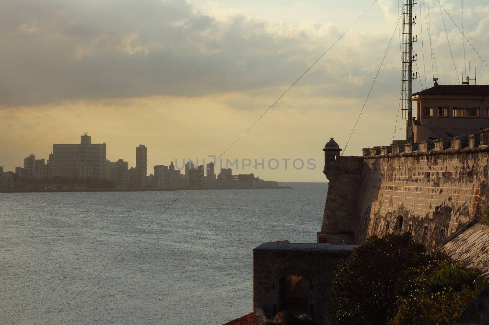 A view of Havana bay and skyline from spanish fortress "El Morro"