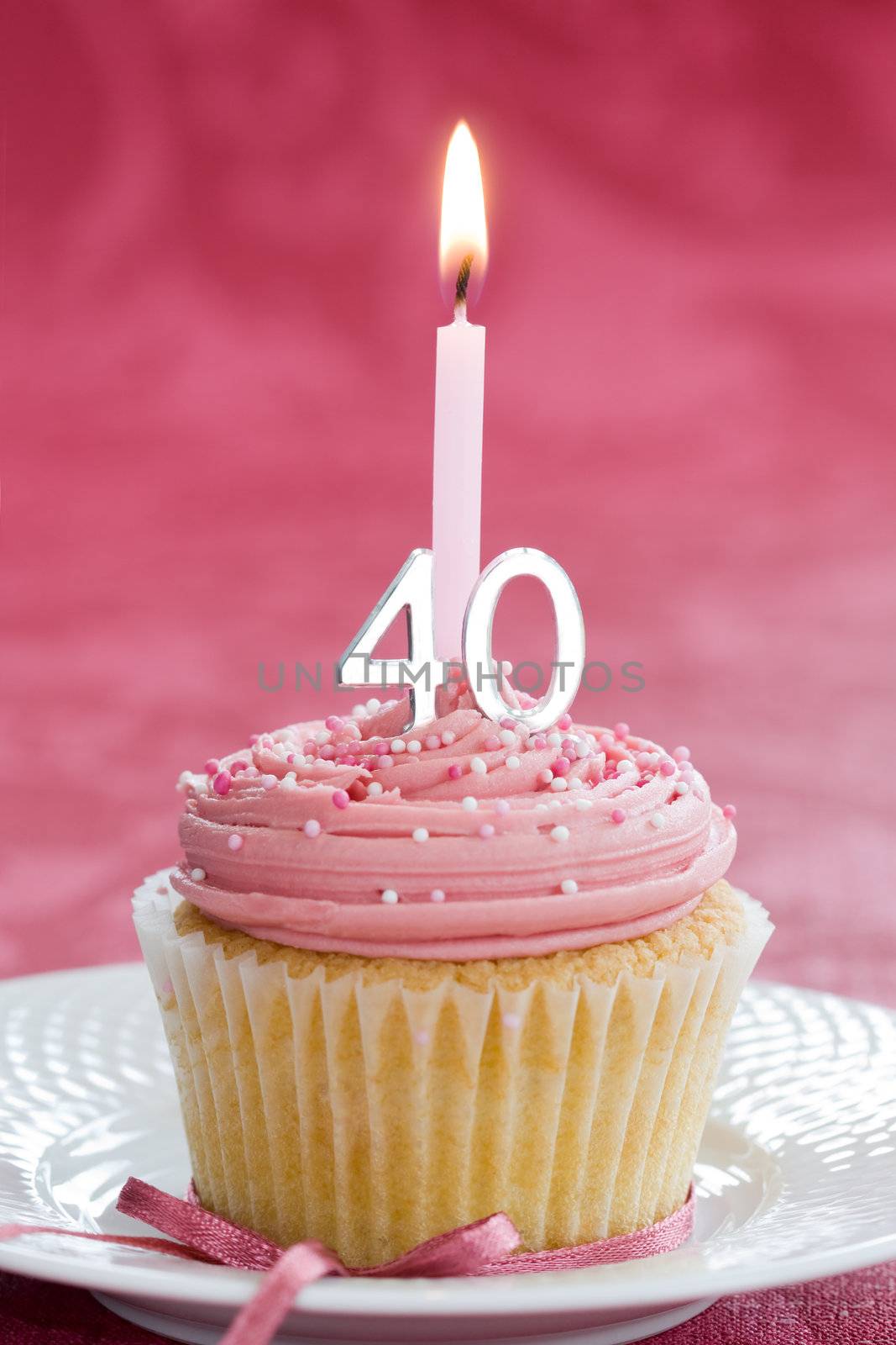 Mini fortieth birthday cake decorated with a single candle