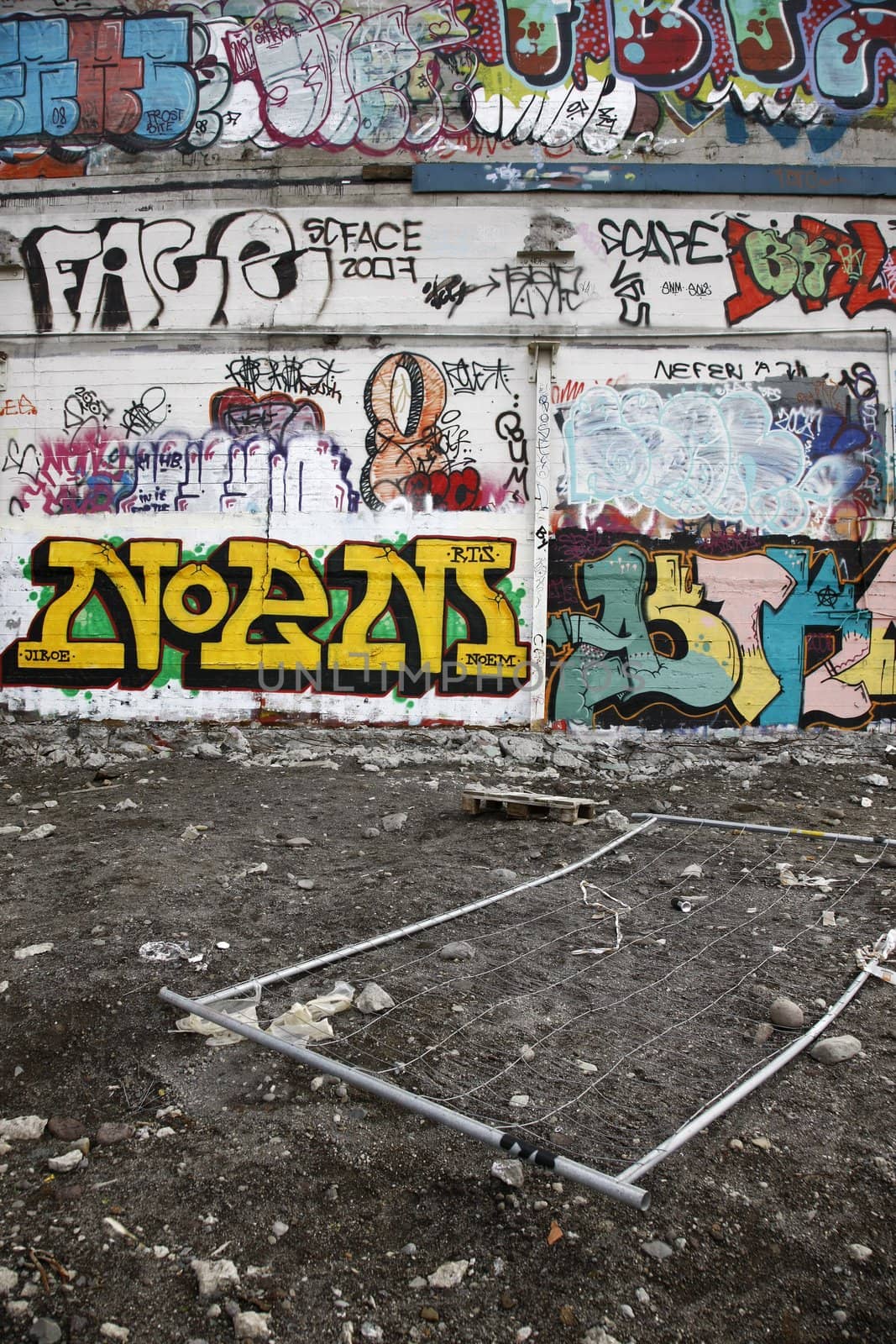 Scene from the ghetto - abandoned houses with a lot of graffiti