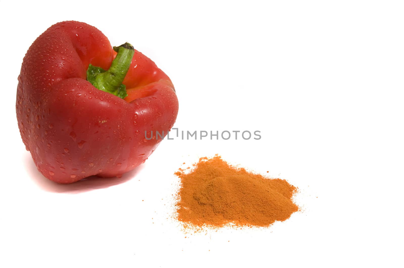 close up on a big fresh red pepper and chili, isolated on white