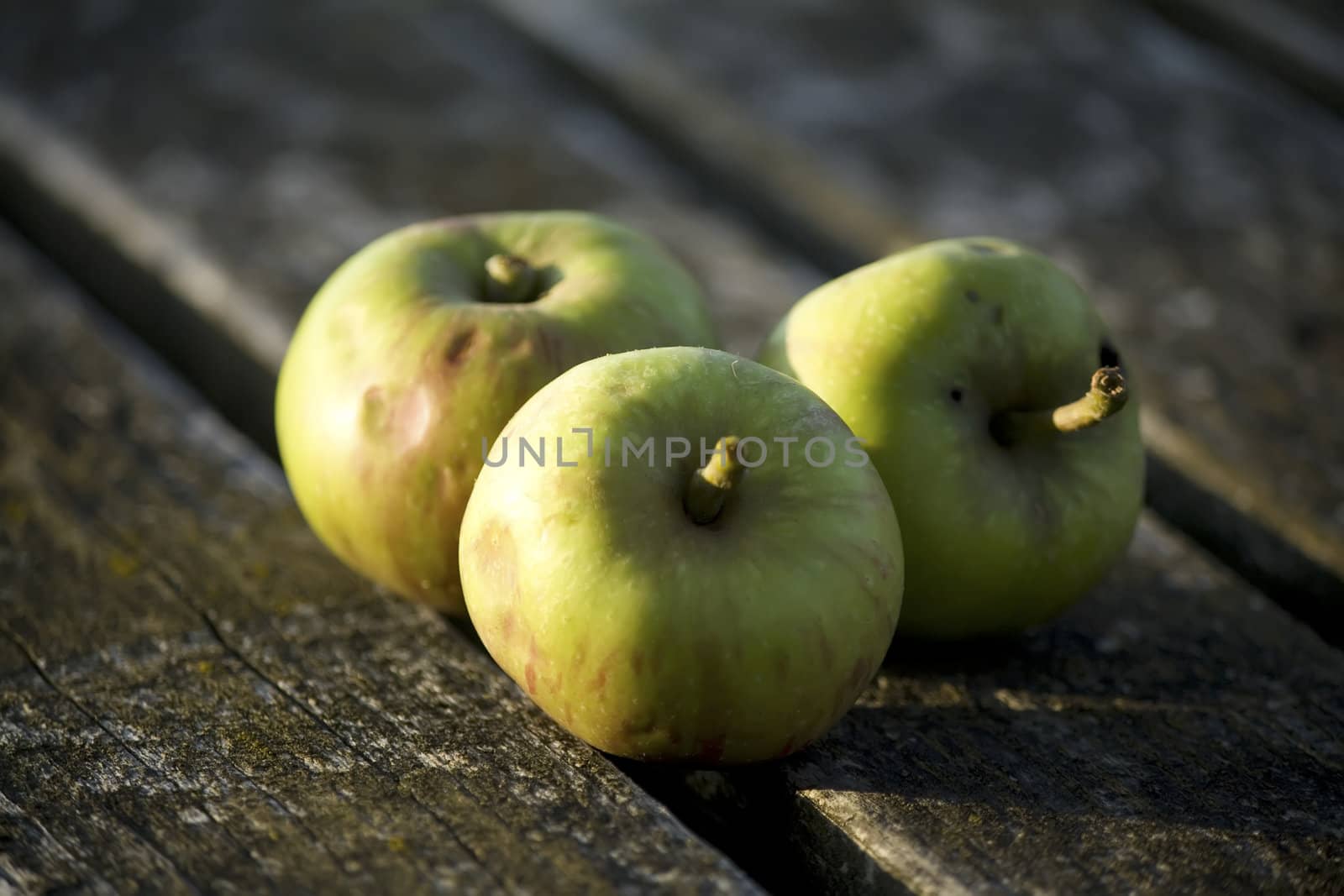 apples on a wooden table by nubephoto