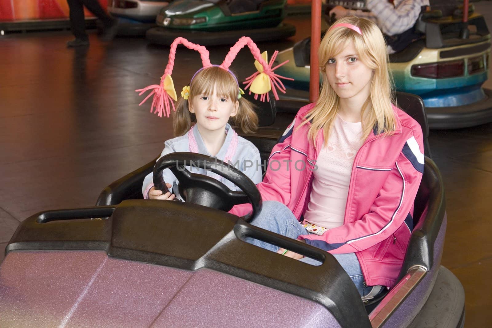 Girls in an amusement park