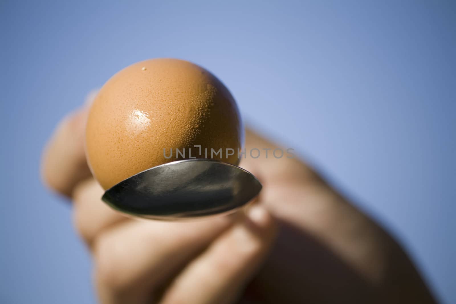 hand holding an egg in spoon