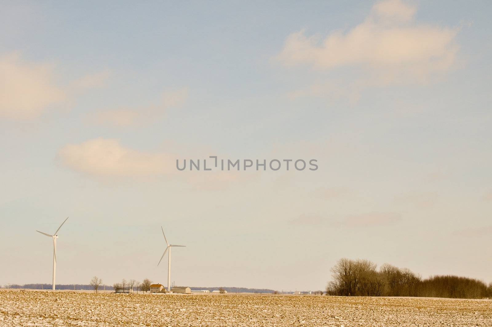 Indiana Wind Turbines and a farm - background