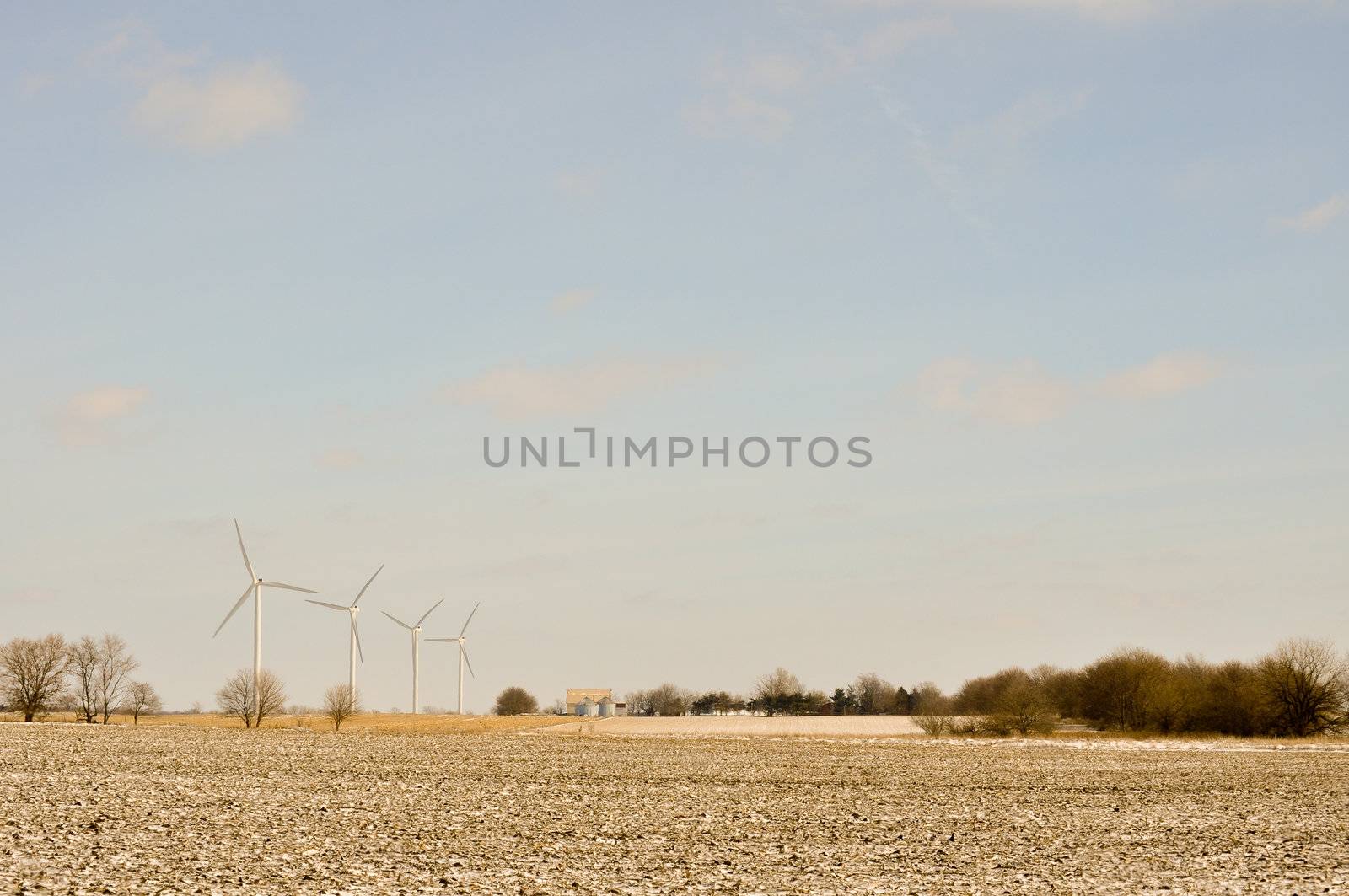 Indiana Wind Turbines and a farm - background