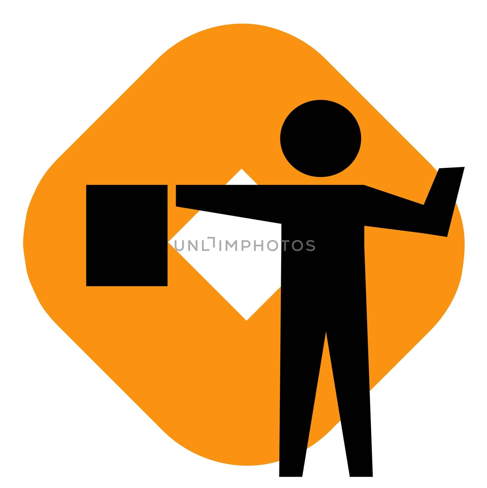 Classic flagman graphic figure against a orange square background 