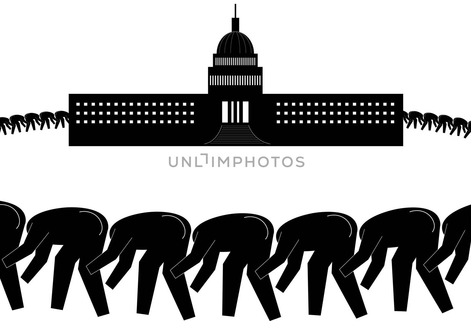 Politicians with their heads up each others butt as they circle the White house