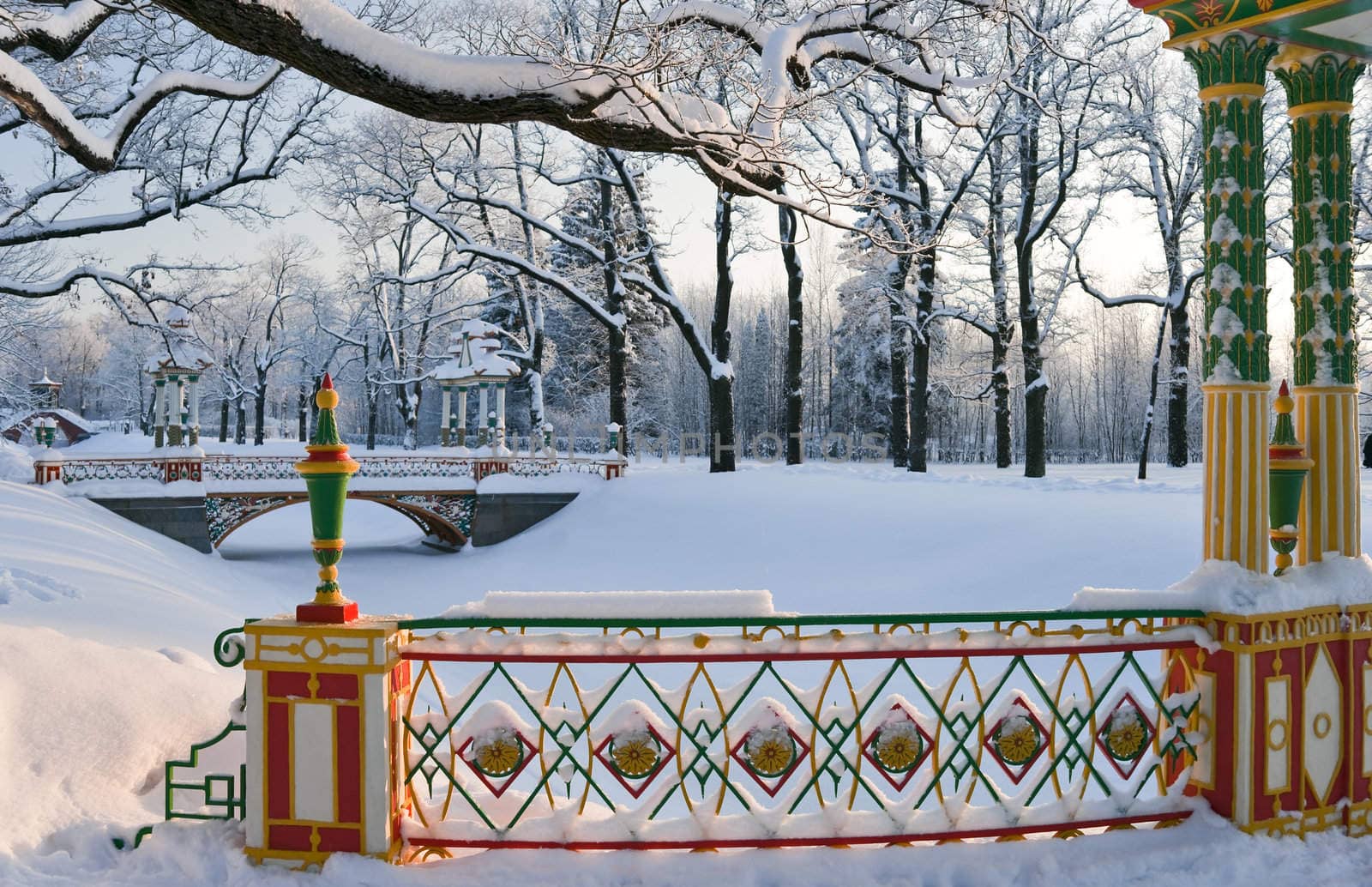 Bridge fence in winter day by mulden