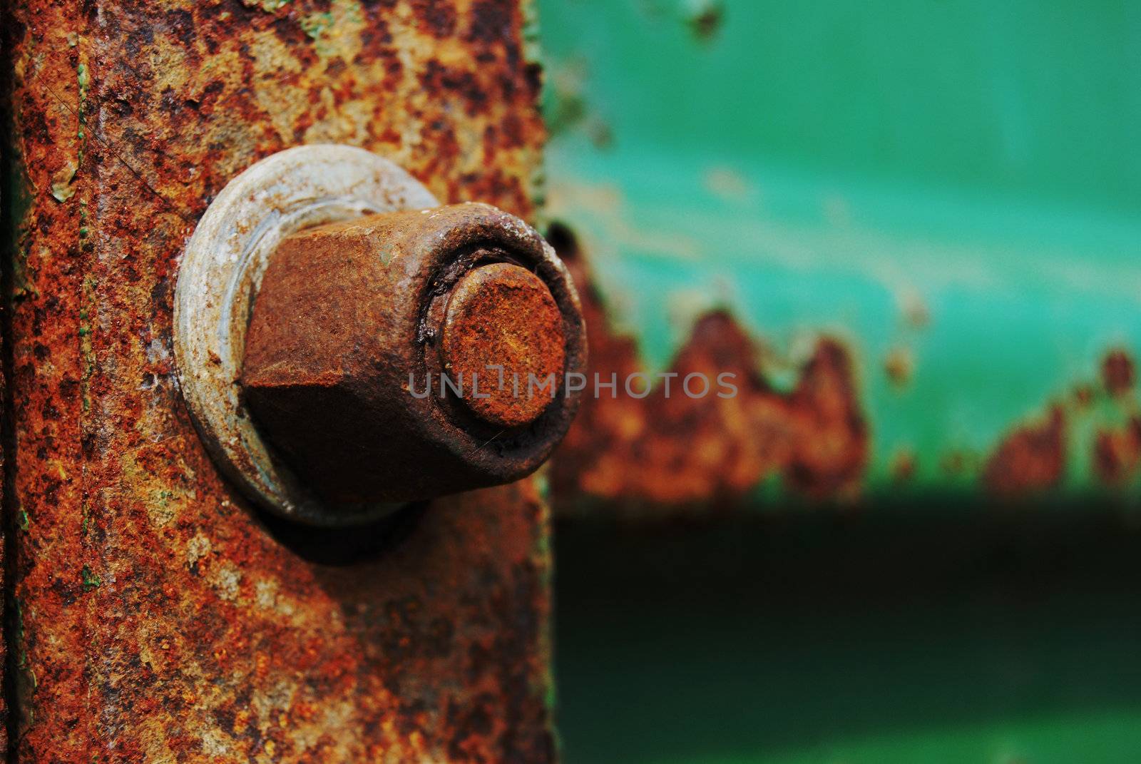 closeup of a rusty screw with copyspace