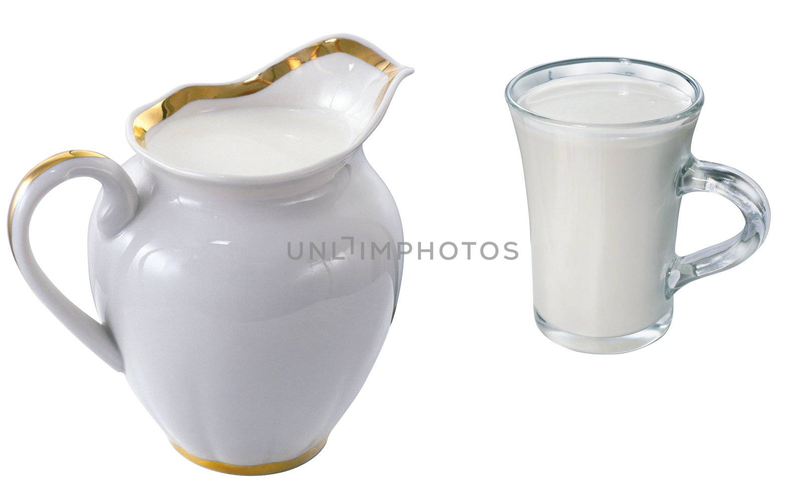 Milk and a cup of milk on the white background
