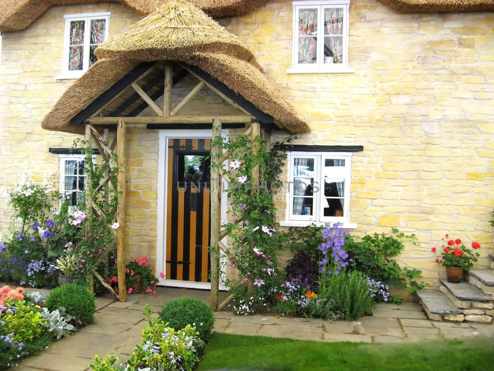 English home  with front door and garden