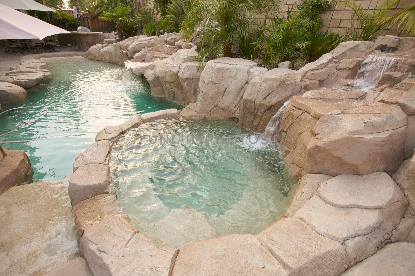 Tropical Custom Pool with waterfalls.