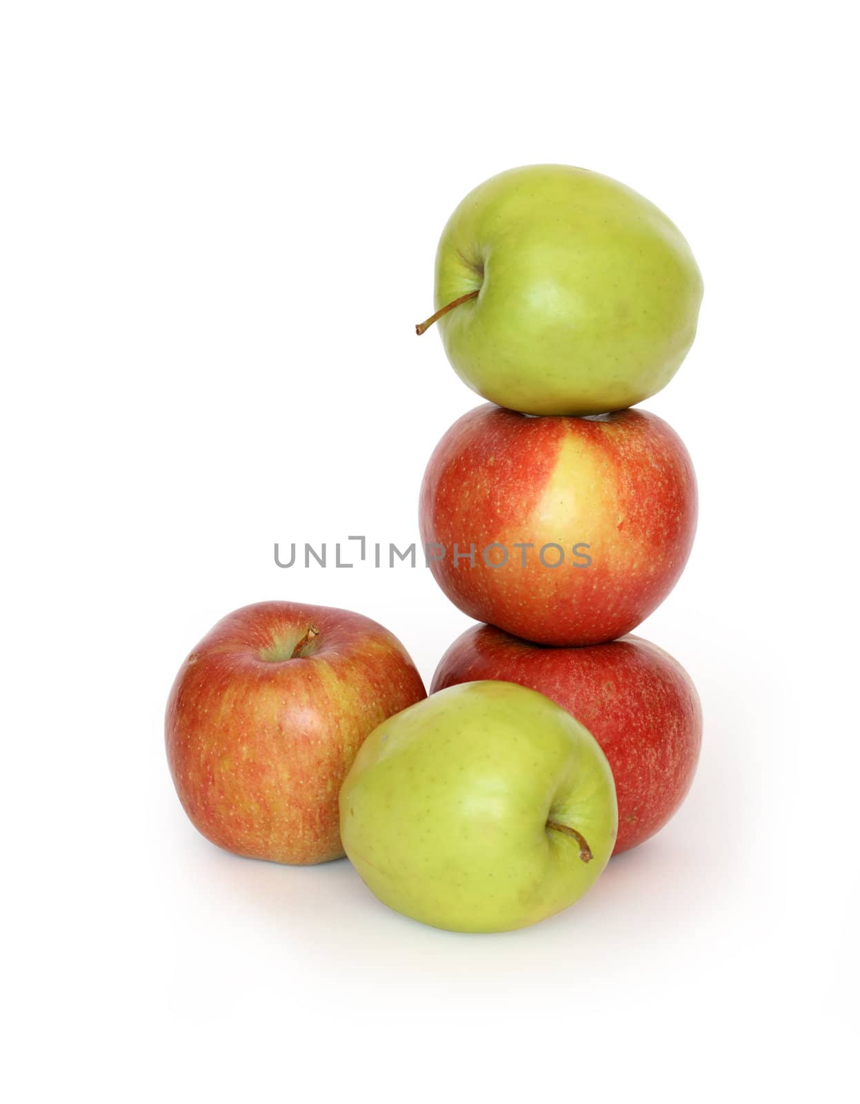 Stack of red and green apples isolated on white background with clipping path