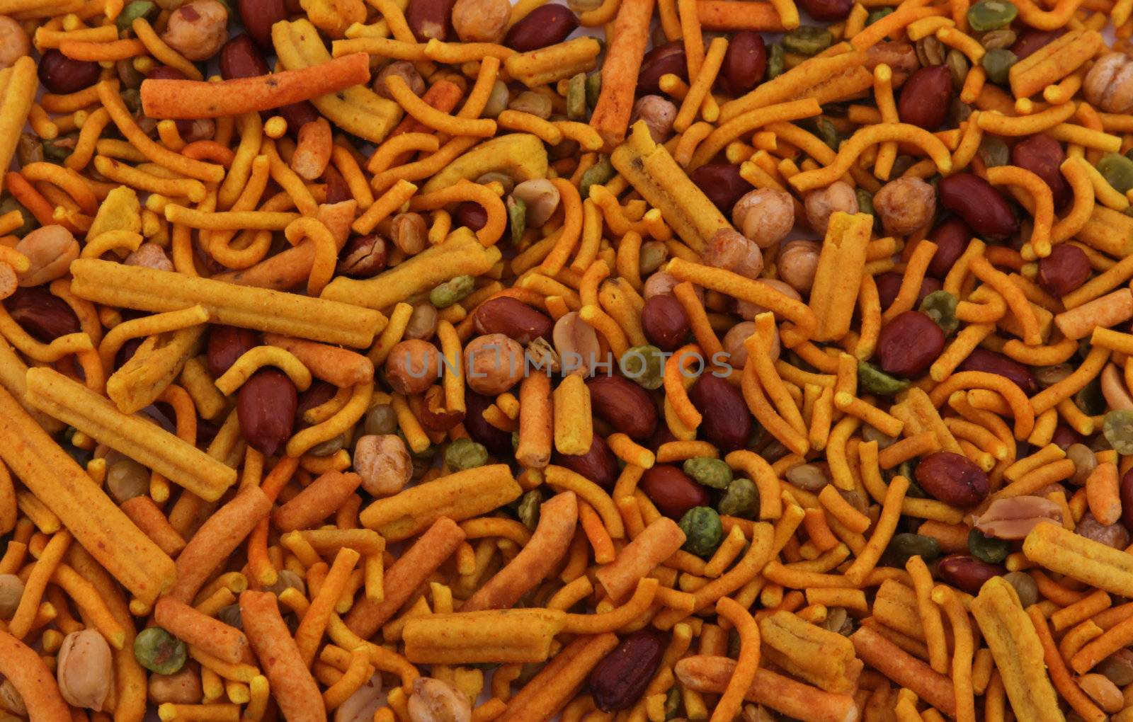 Bombay mix assorted at typical party snack.