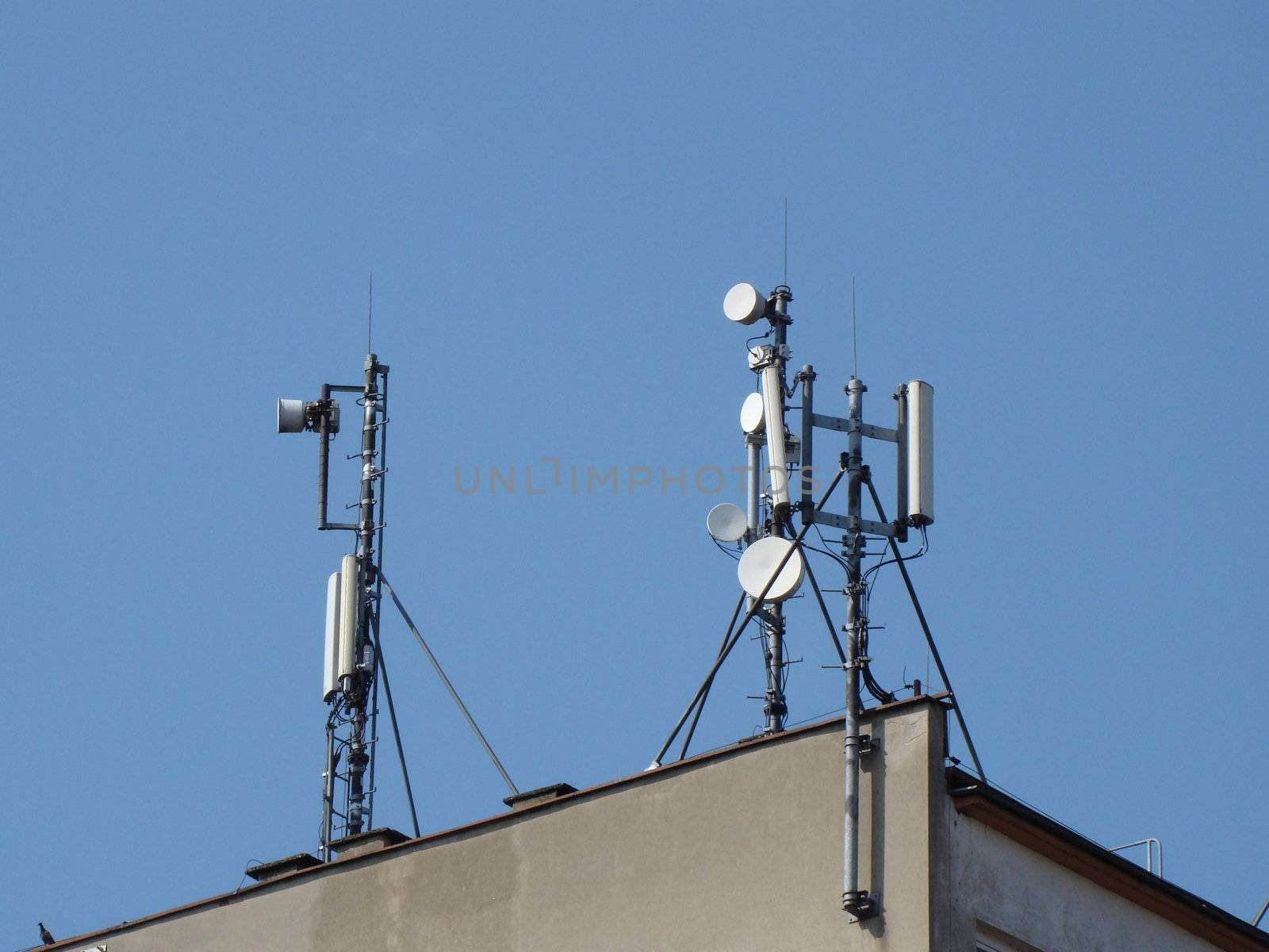Mobile phone antennas on high building roof
