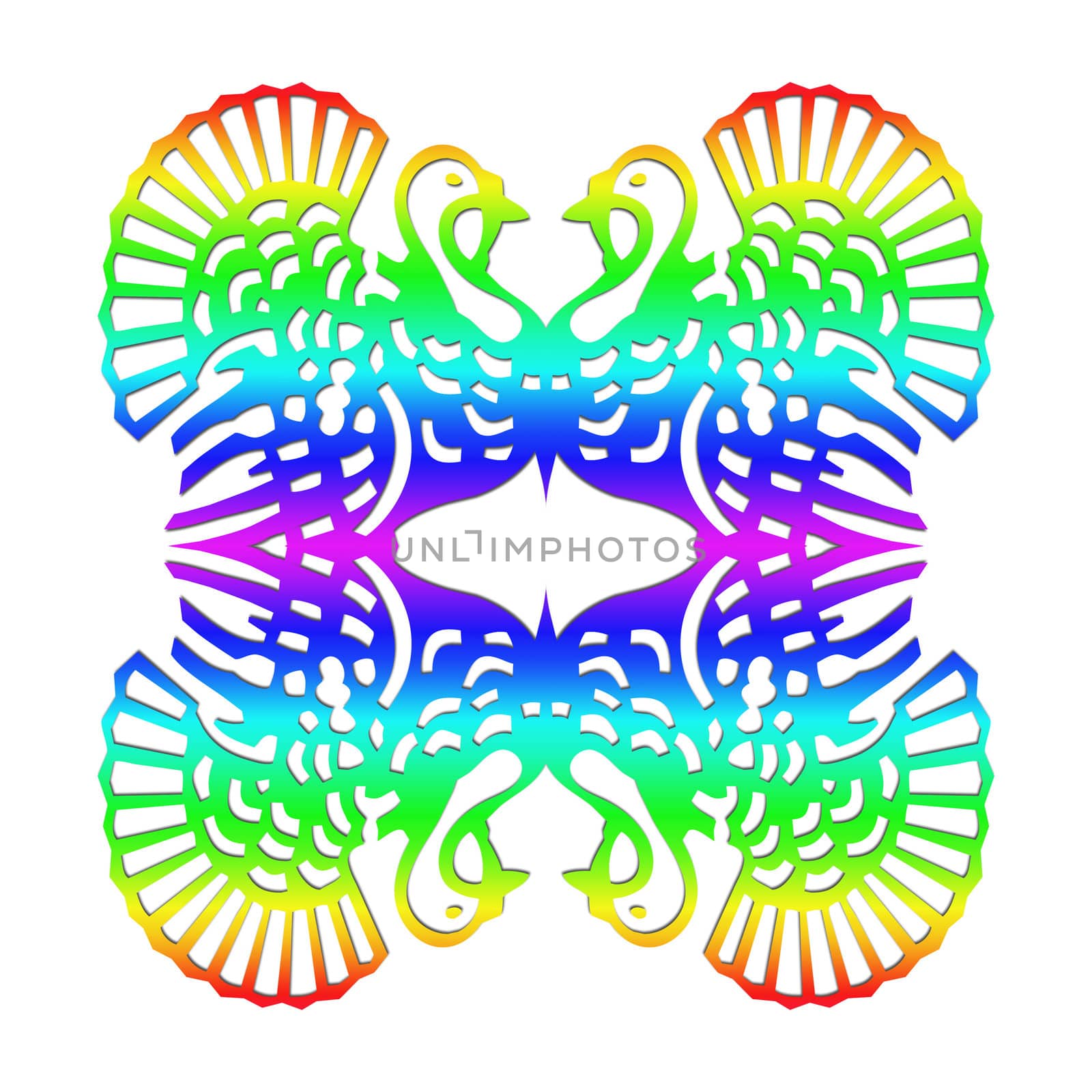 texture of turkeys in a pattern in rainbow colors on white background