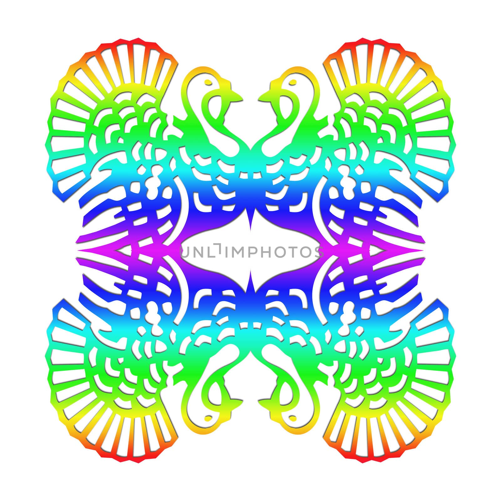 texture of turkeys in a pattern in rainbow colors on white background