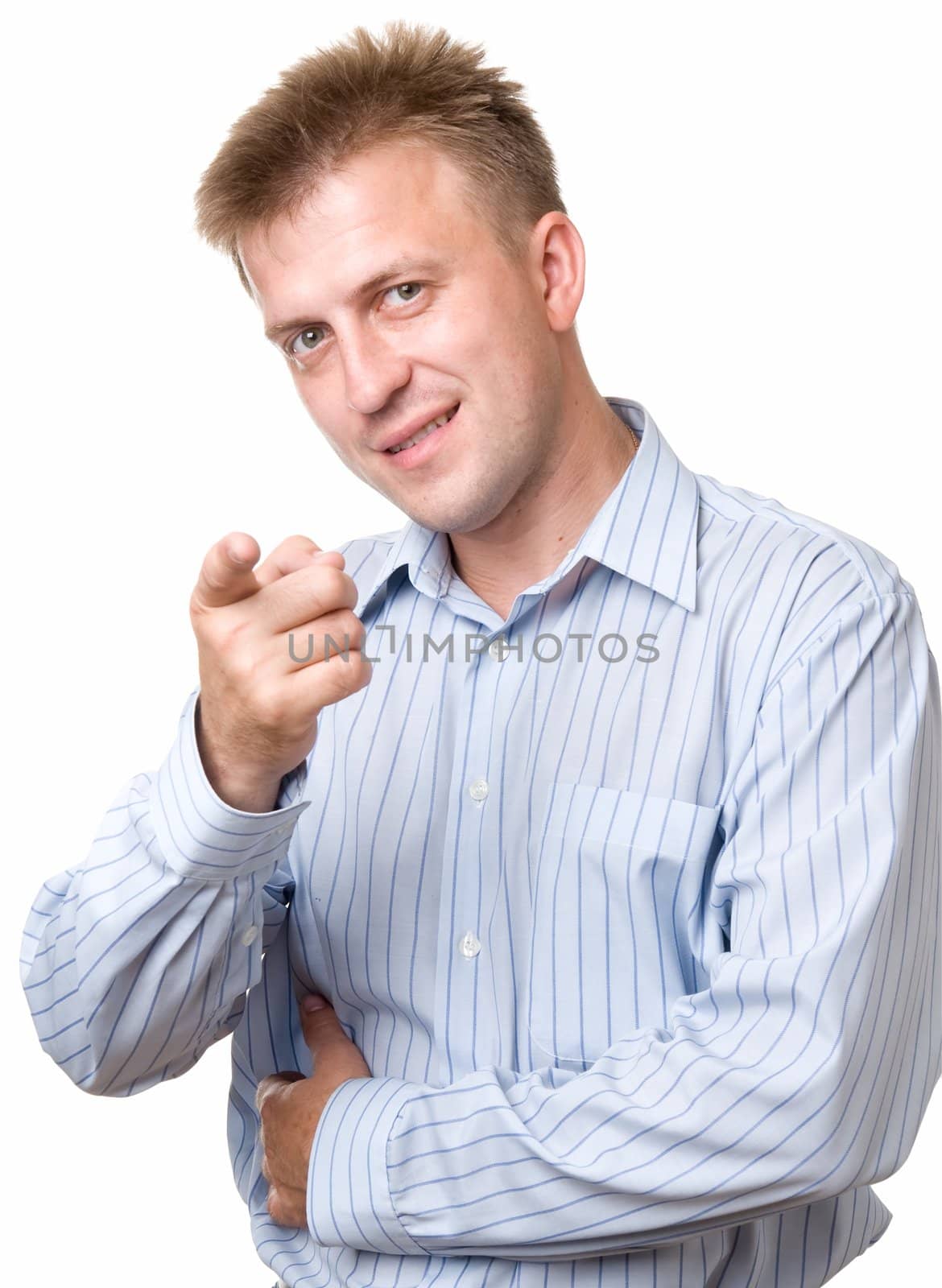 You. Man pointing at you on a white background.