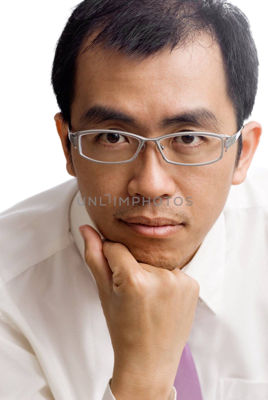 Mature business man of Asian portrait on white background.