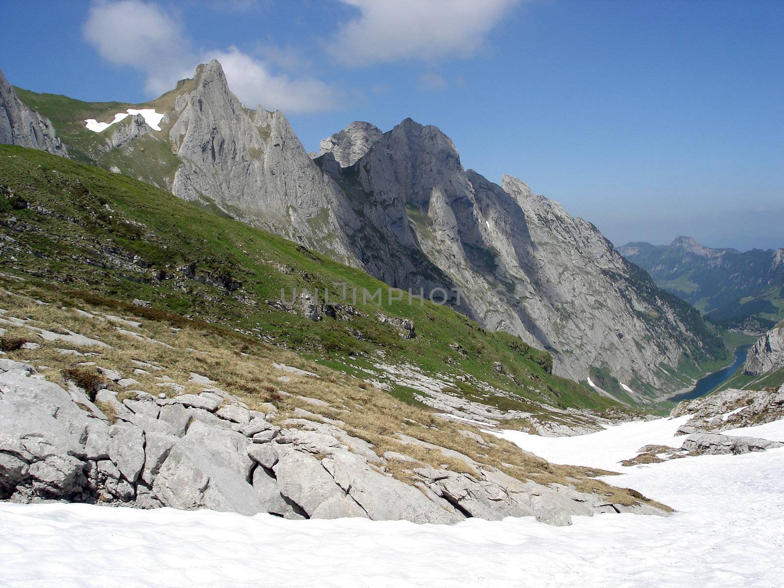 High Above The Falensee Lake In Alpstein Massif, Appenzell Alps, Switzerland                    