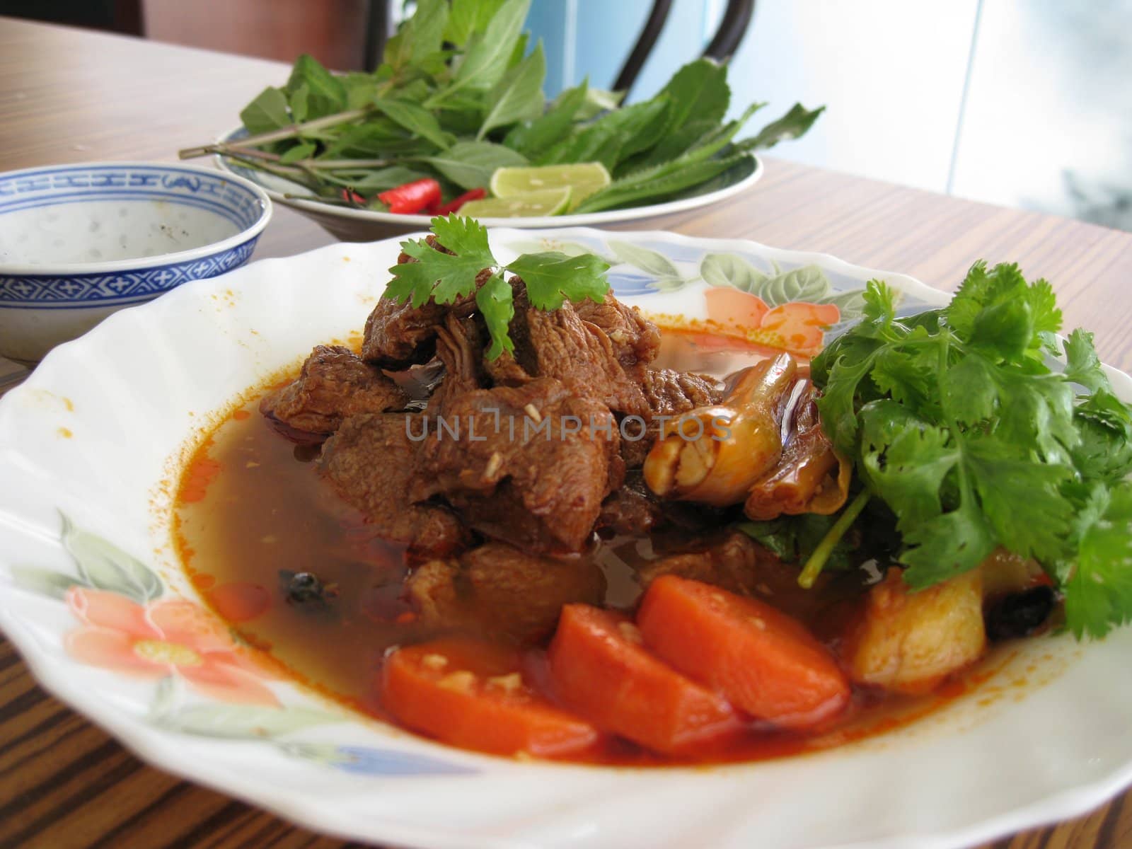 close up for a plate of beef stewed