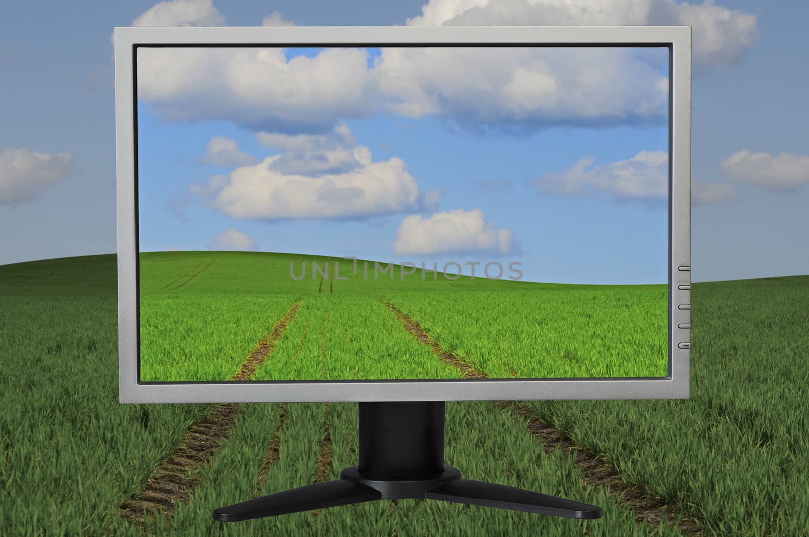 monitor with green landscape showing color improving