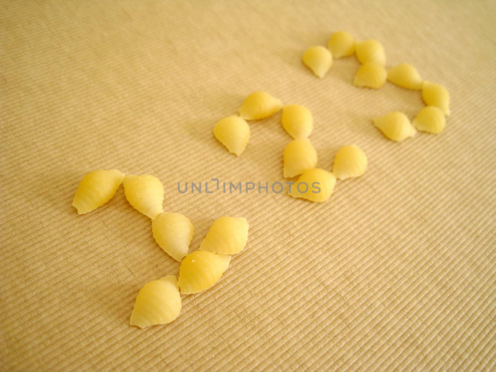 1,2,3 symbols made by pasta shell for numbering
