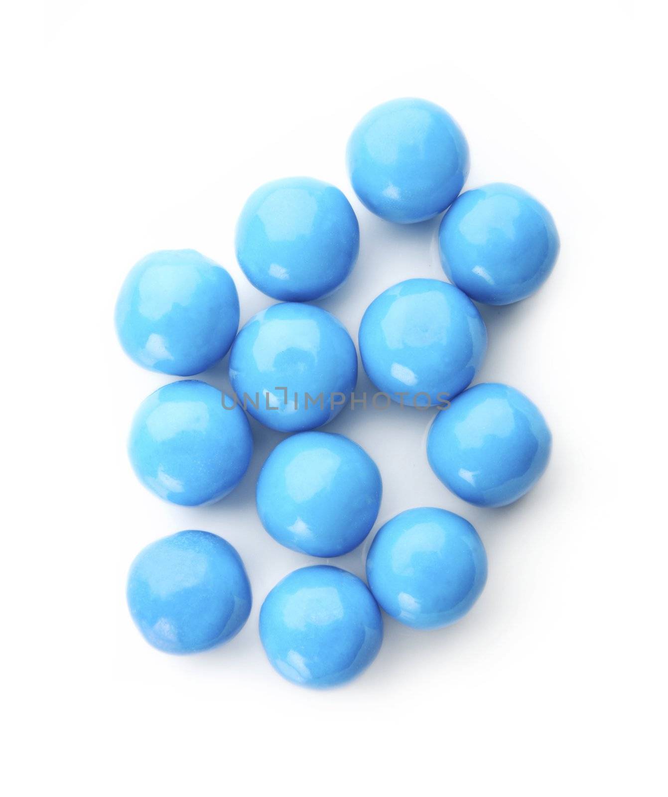 Blue bubble gum balls isolated on white