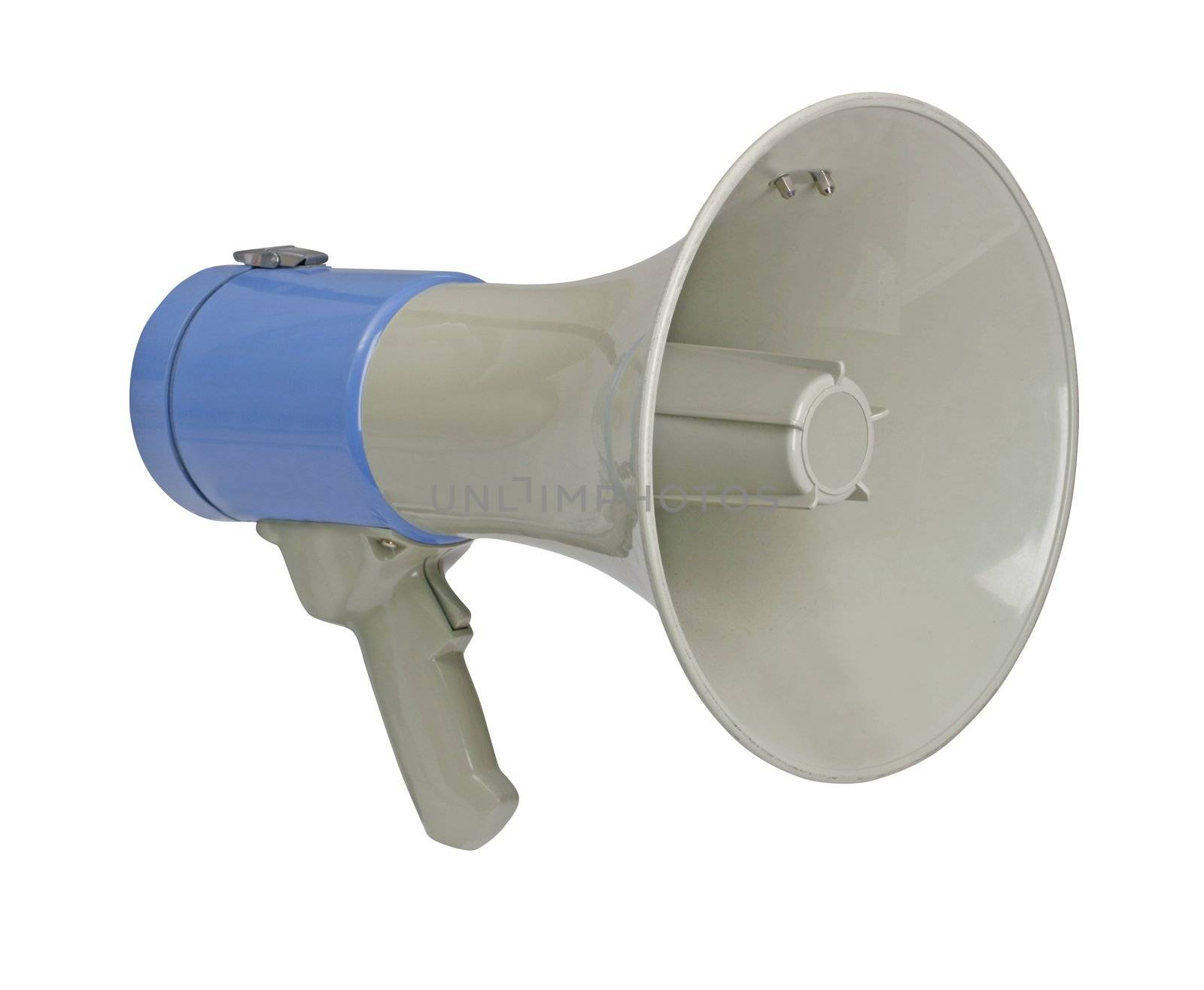 Retro electronic megaphone isolated on white with clipping path - clipping path is carefully hand-drawn