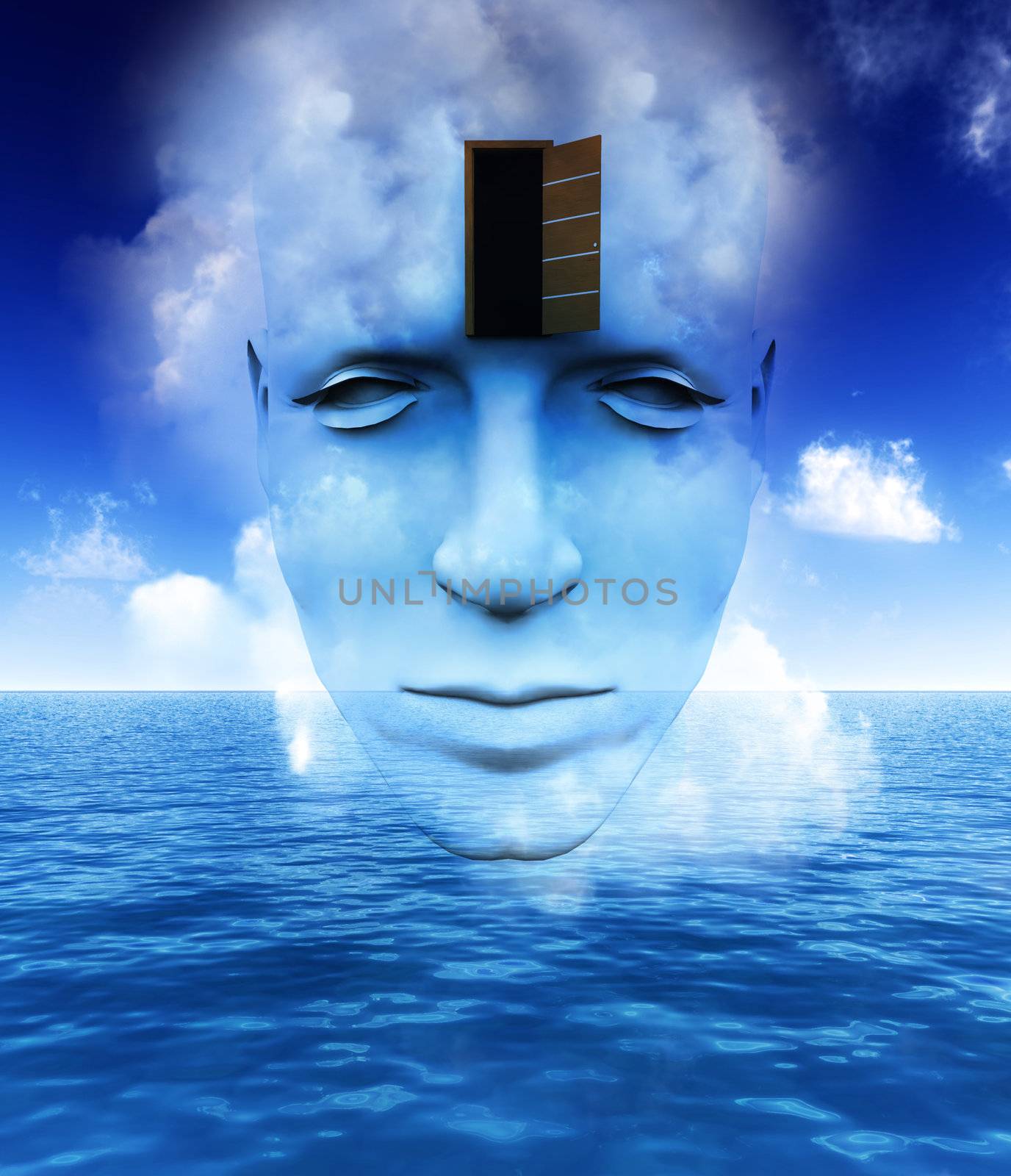 A very abstract and conceptual image of a mans face, all about imagination and open mindness.