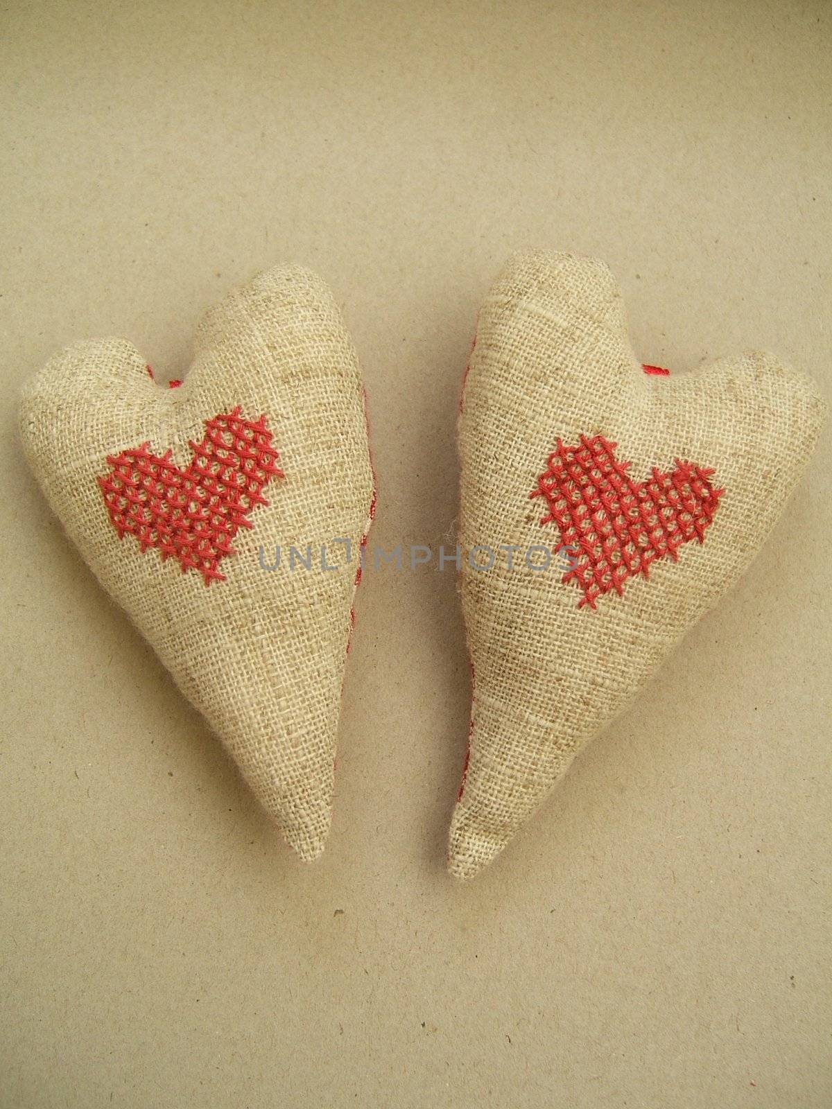 Two textile hearts