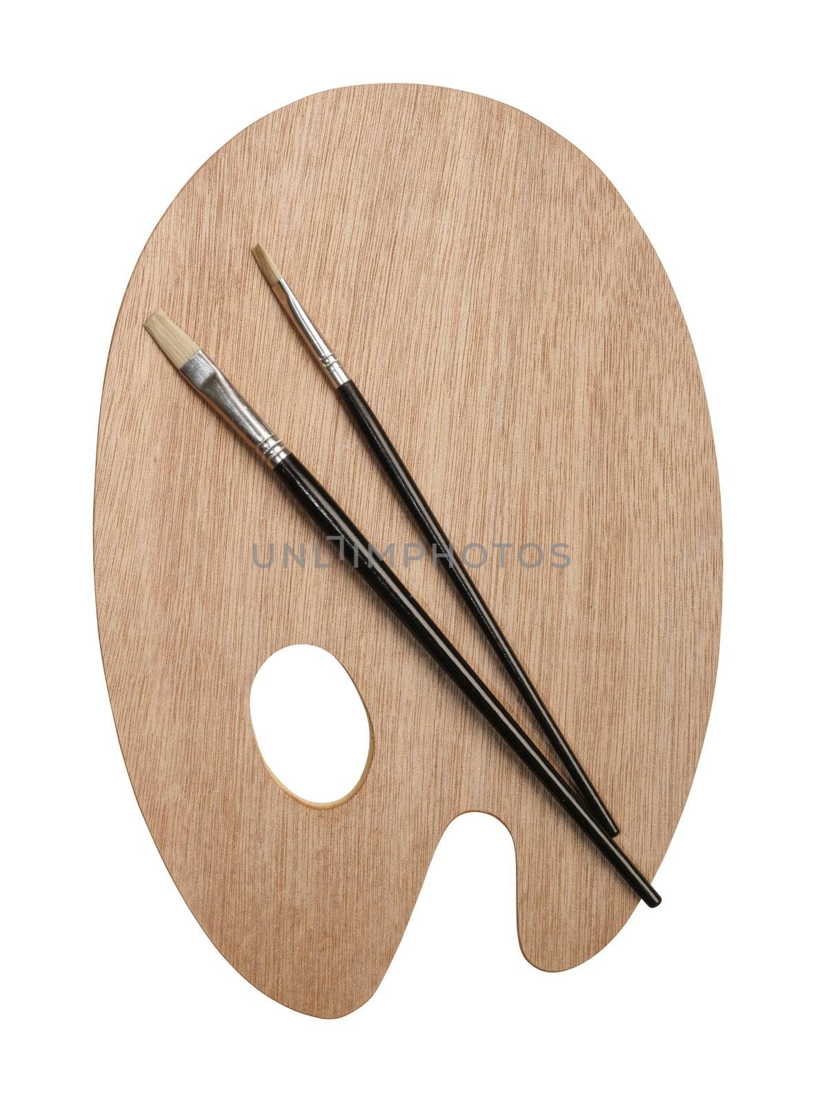 Artist palette and brush isolated on white with clipping path