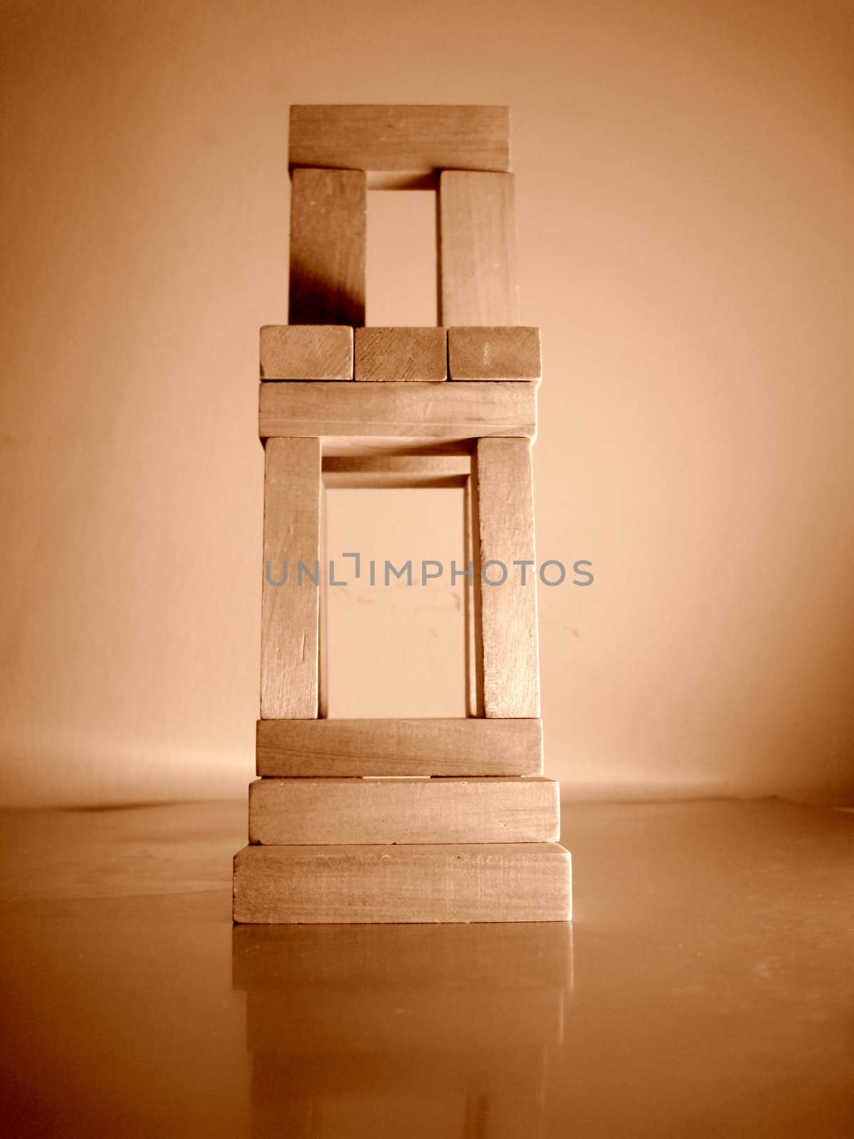 a chair made with wooden block, metaphor step for wealth and power, leadership